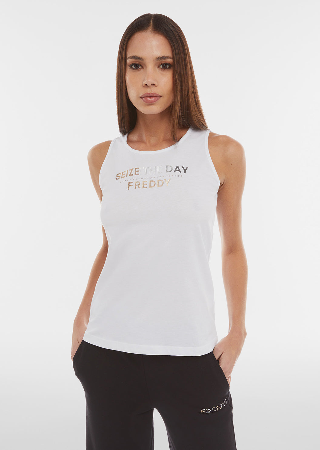 Canotta con stampa metallizzata