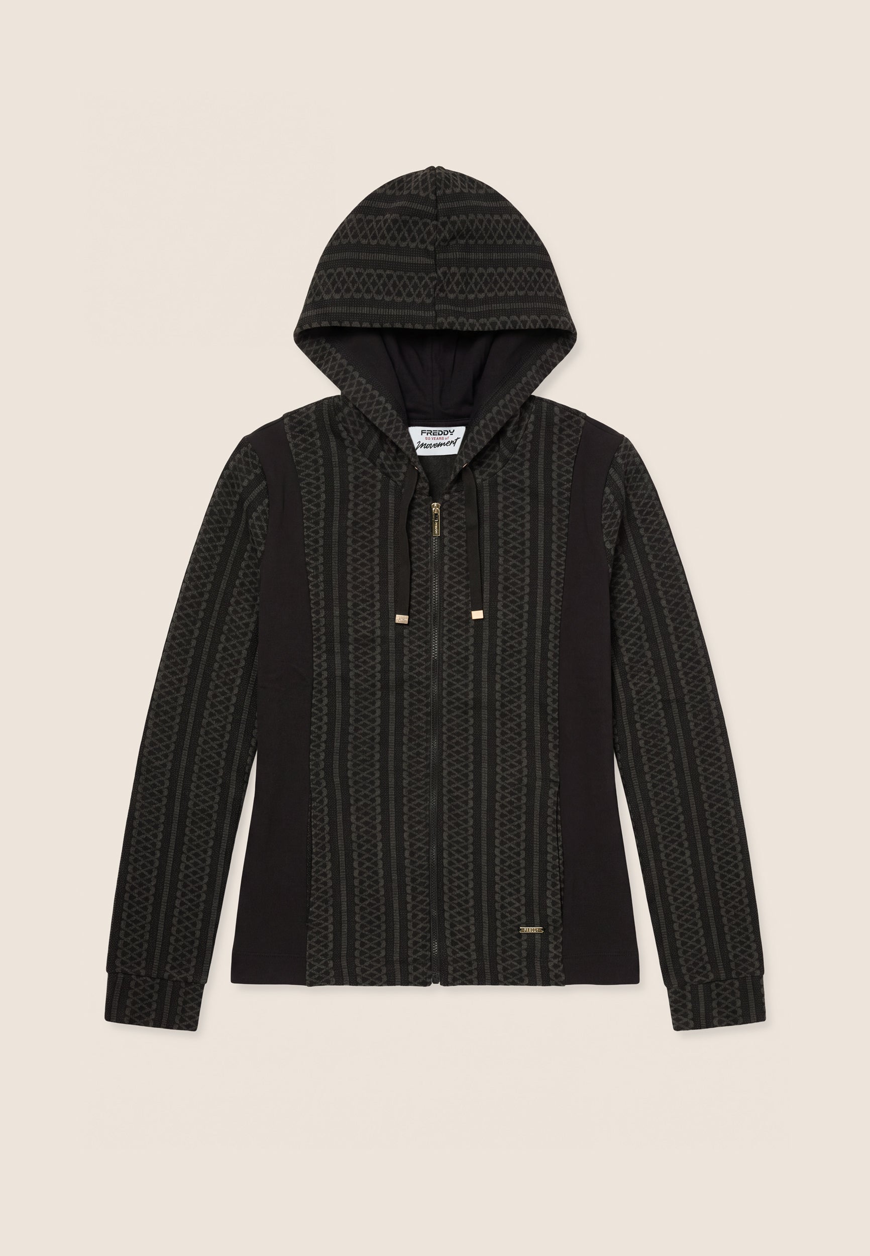 Full-zip hoodie with geometric pattern