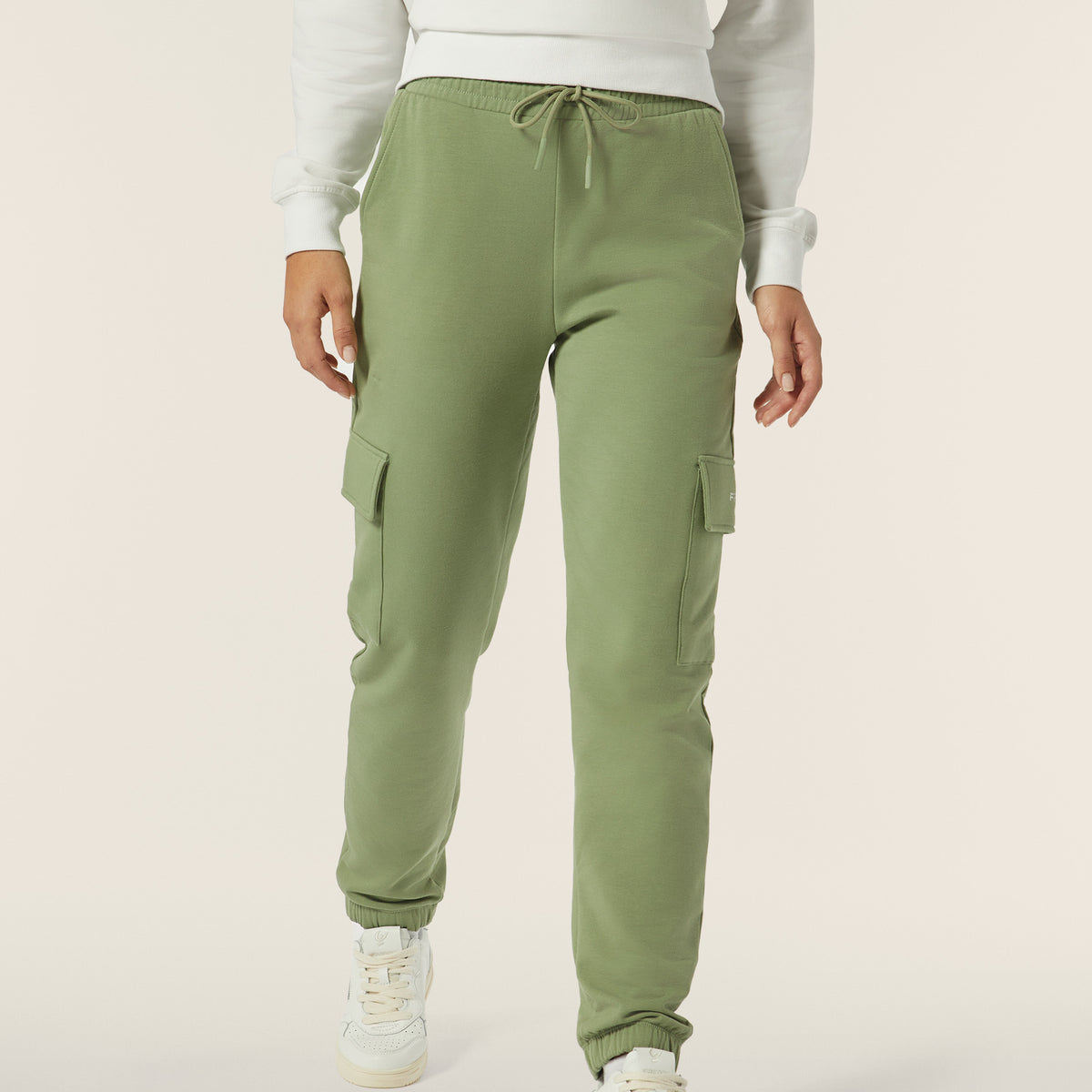 Pantaloni Cargo da donna in felpa garzata con fondo elastico