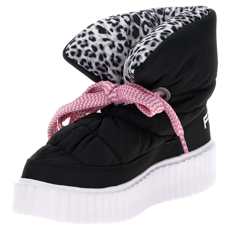 puff boot black with animalier black and white inside