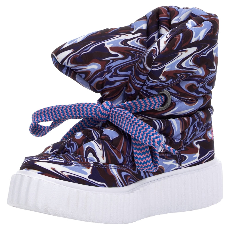 puff boot field white, blue, brown graphic