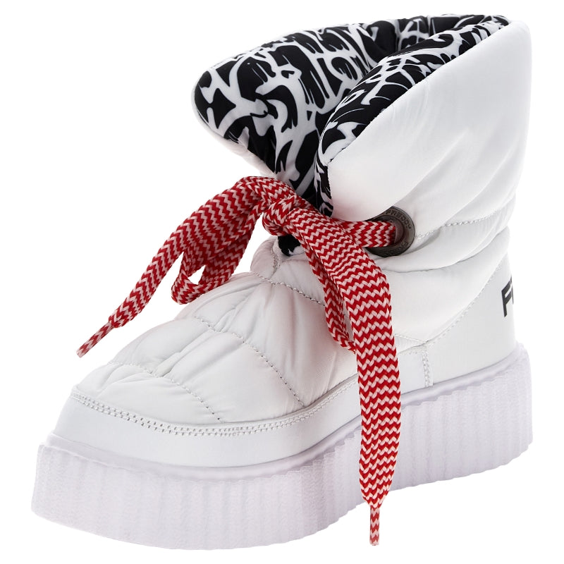 puff boot white with black and white graphic inside