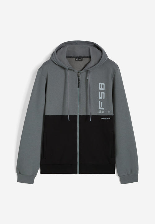 【HOODHOOD】Multi Logo Applique Hood 2色 Men's two-tone zip-front hoodie