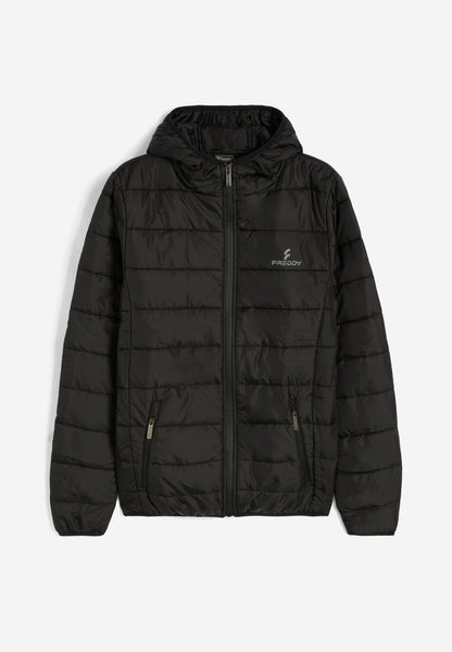 HOODED LIGHT DOWN ブラック M Men's zip-front hooded down jacket