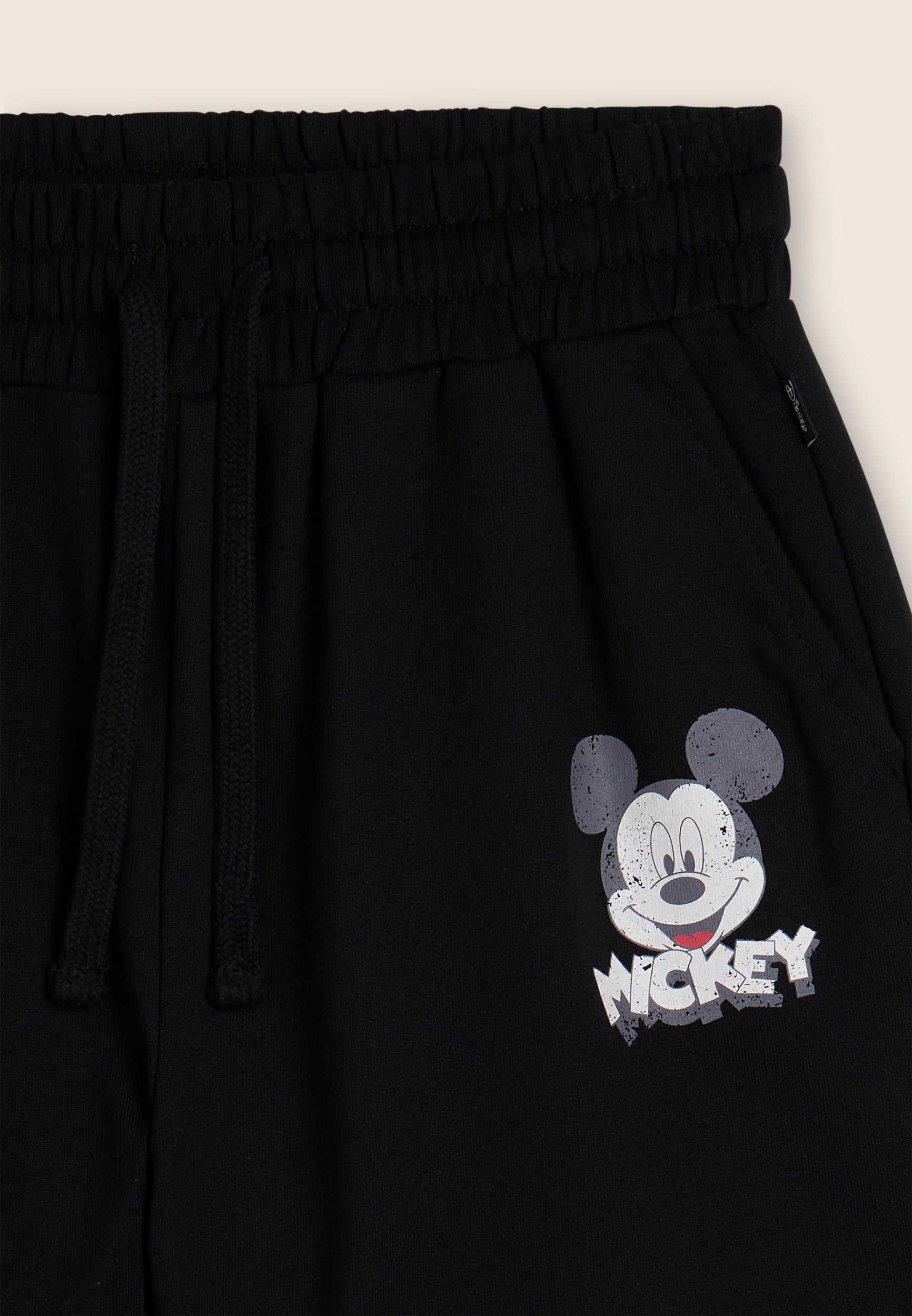 Black regular fit shorts with Mickey Mouse print