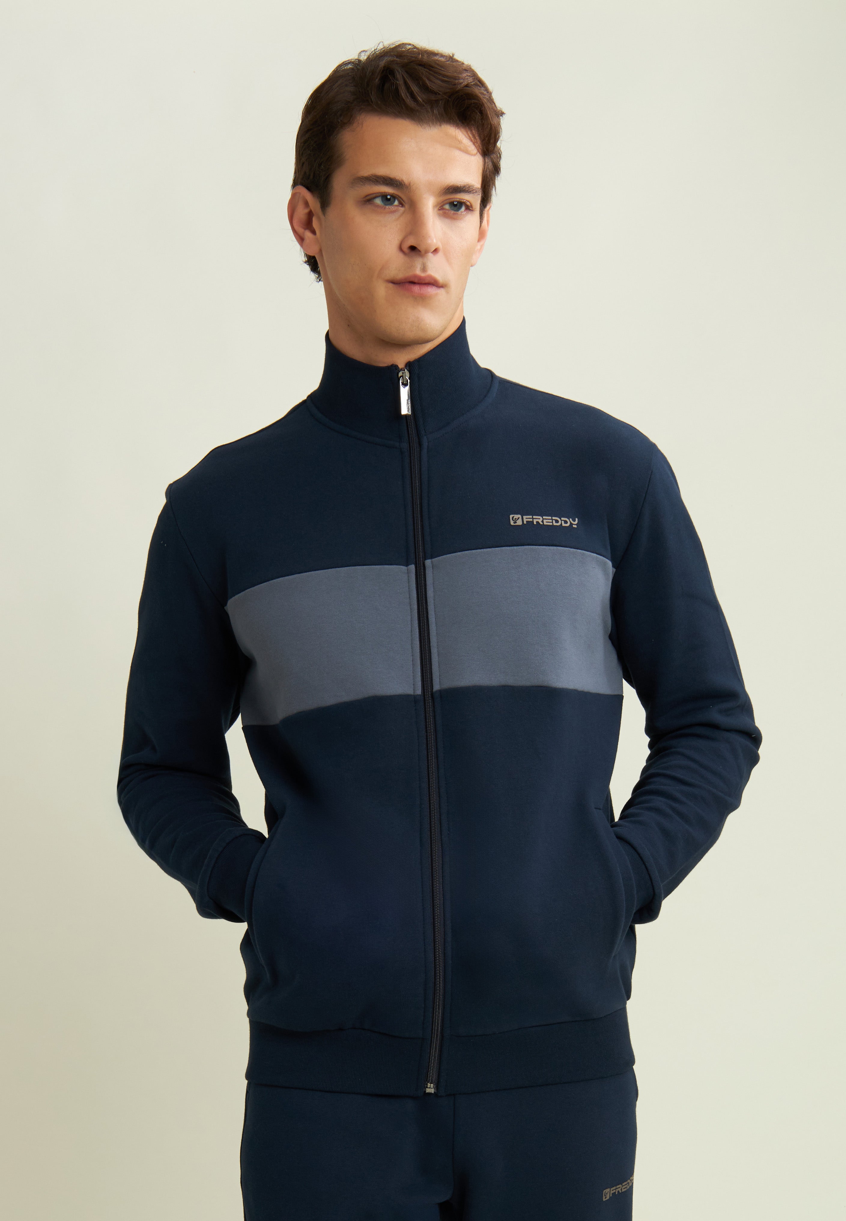 Full-zip sweatshirt with contrasting chest band