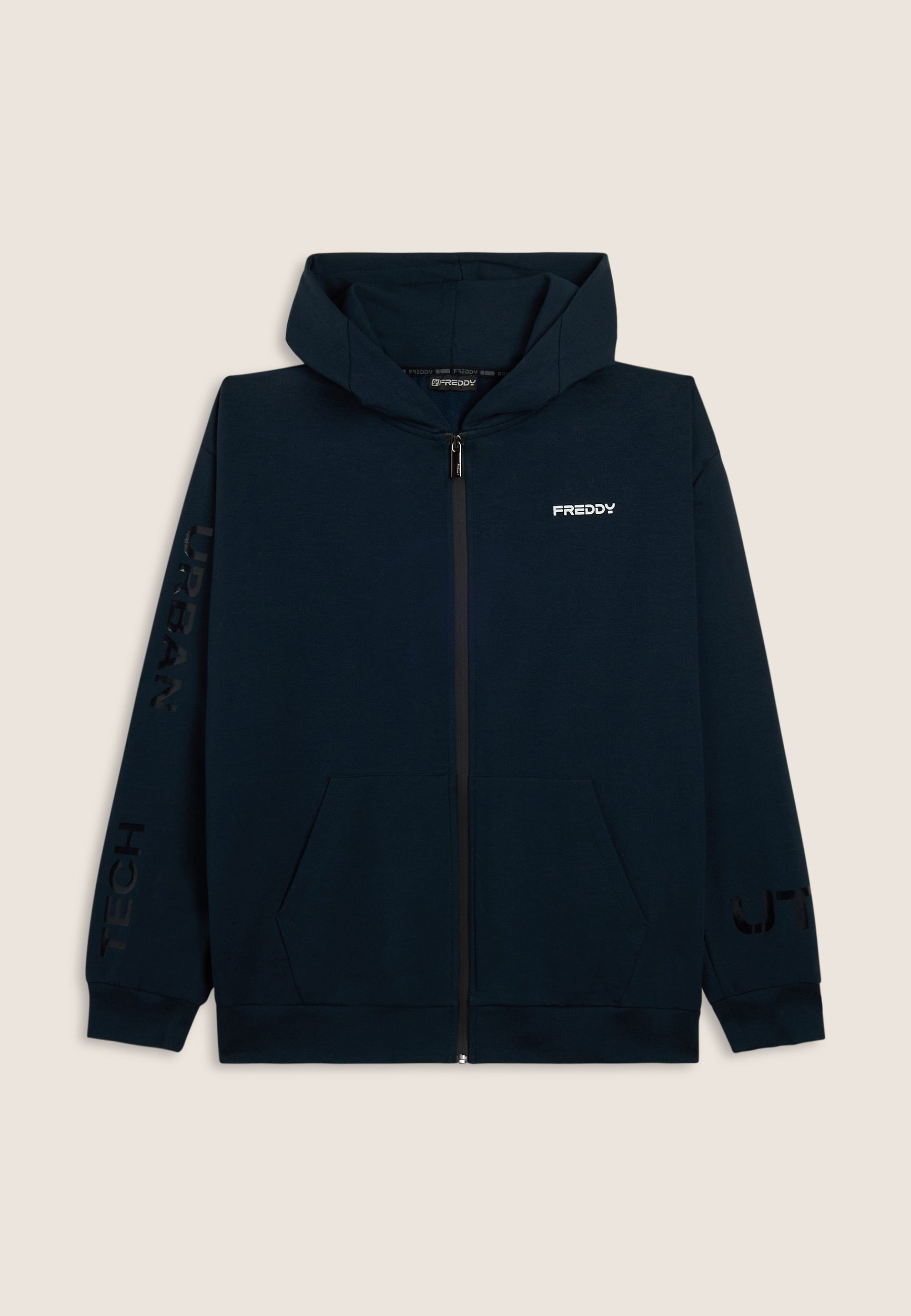 Full-zip jersey hoodie with pouch pockets