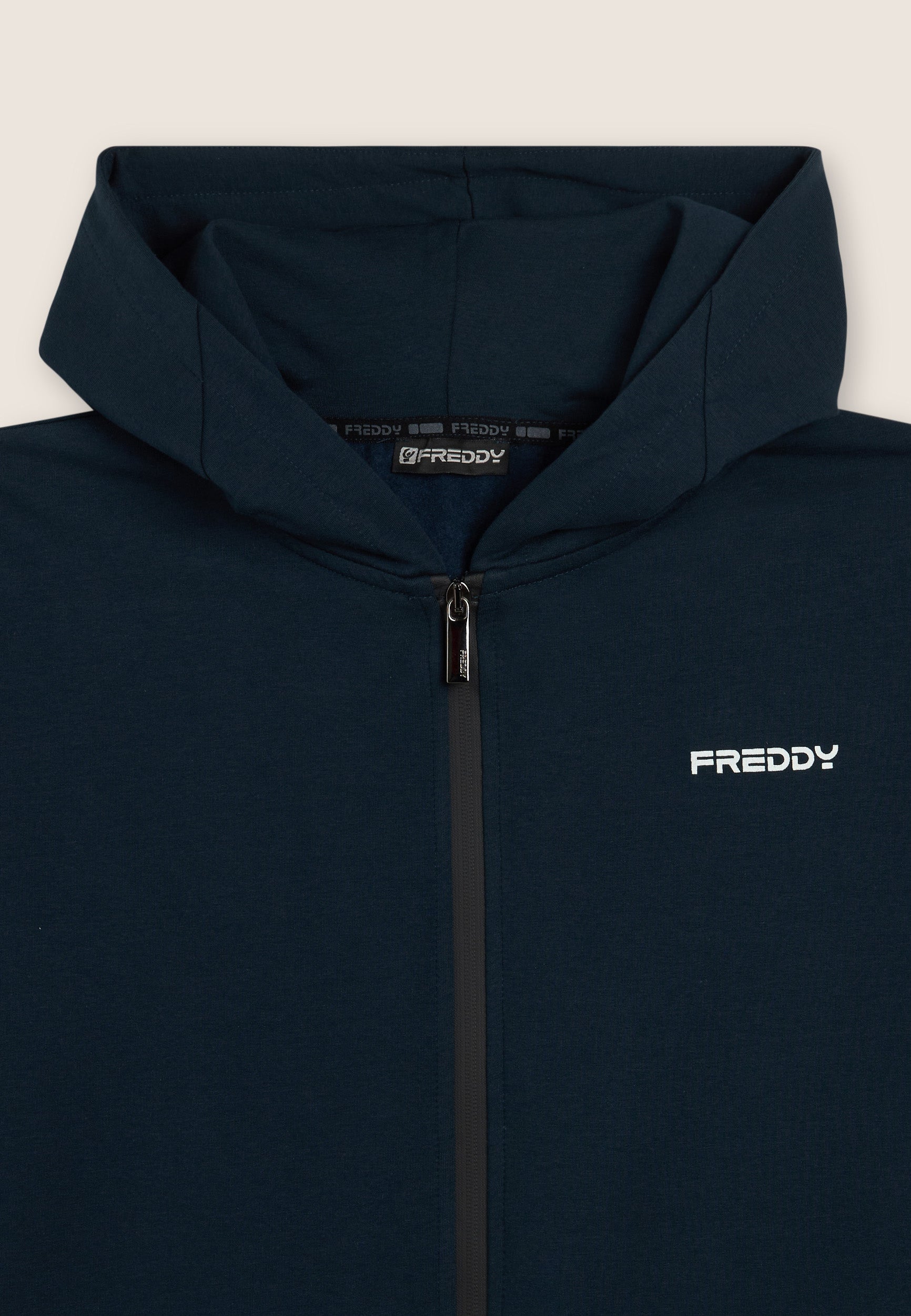 Full-zip jersey hoodie with pouch pockets