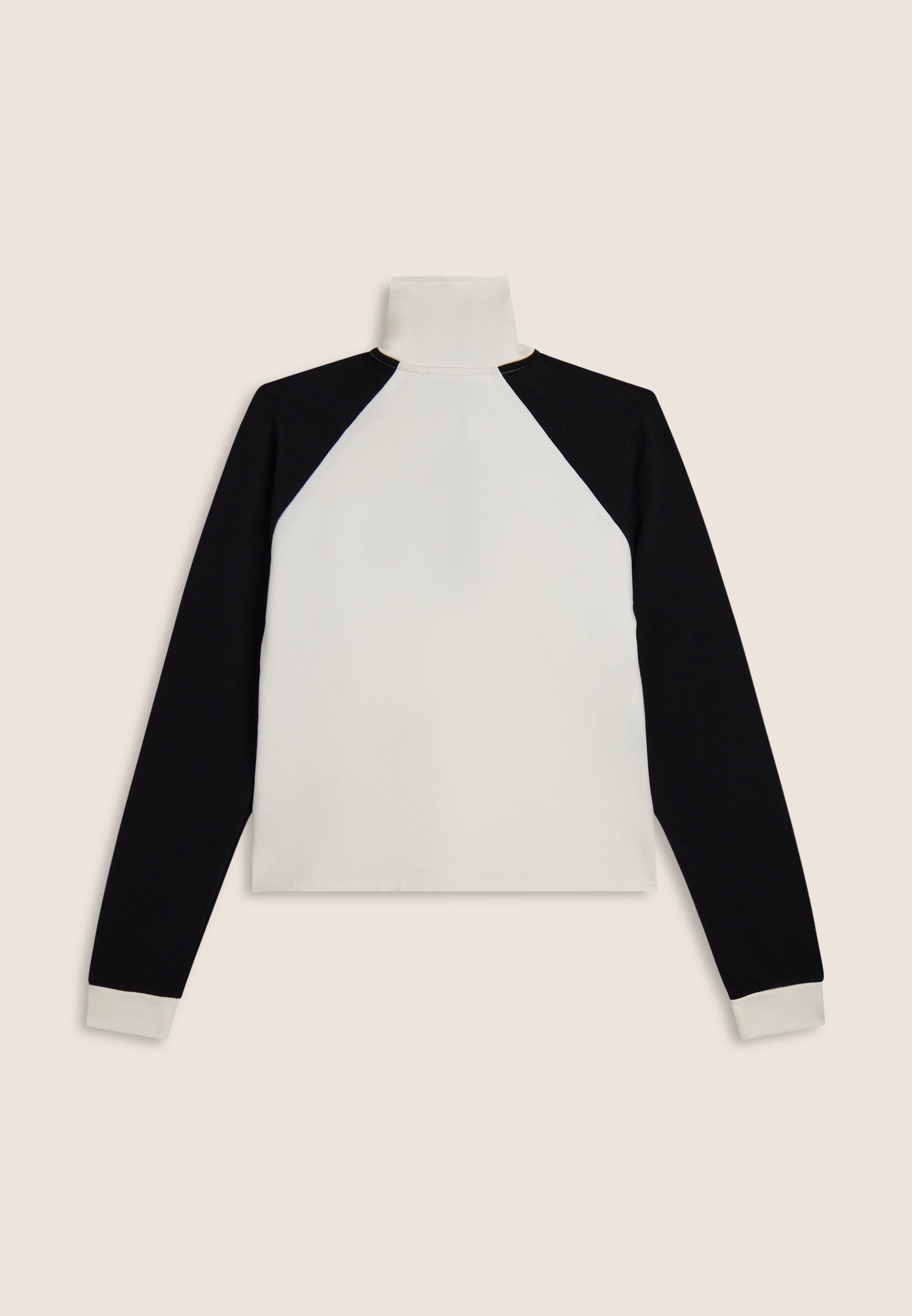 Two-tone cropped sweatshirt with half-zip and turtleneck
