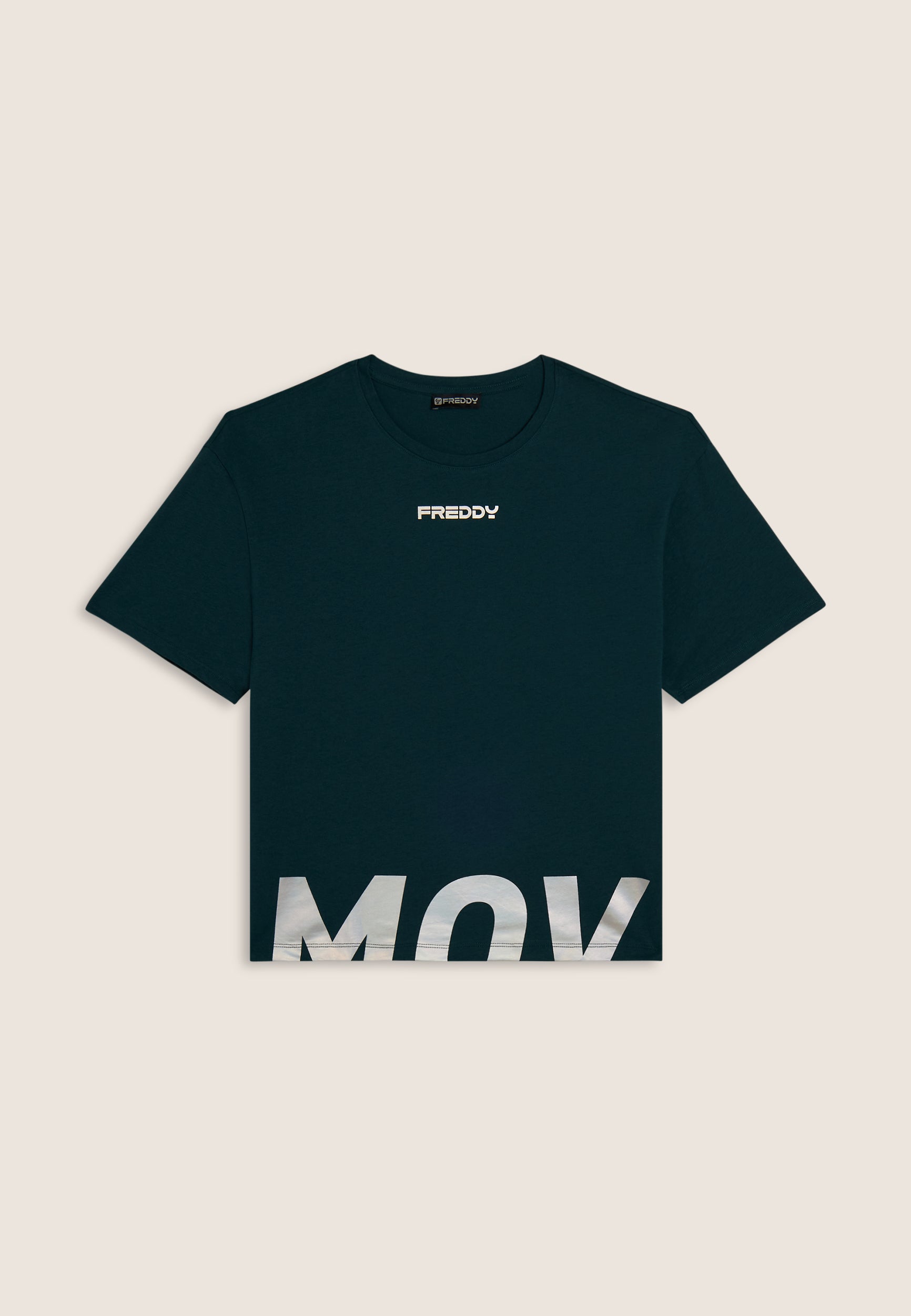 Cropped T-shirt with side vents and cut-out print