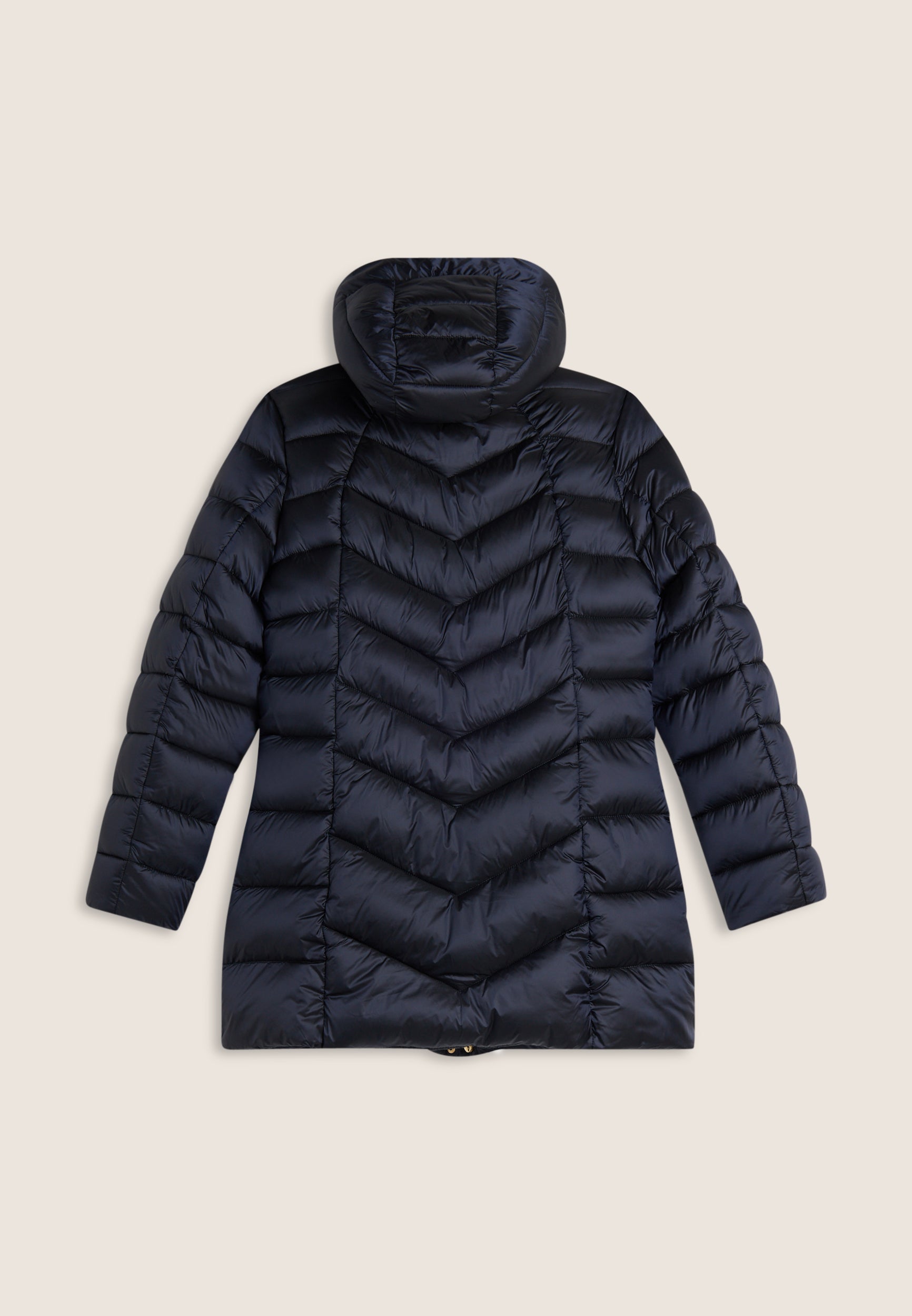Women's quilted down jacket with hood and snap fasteners