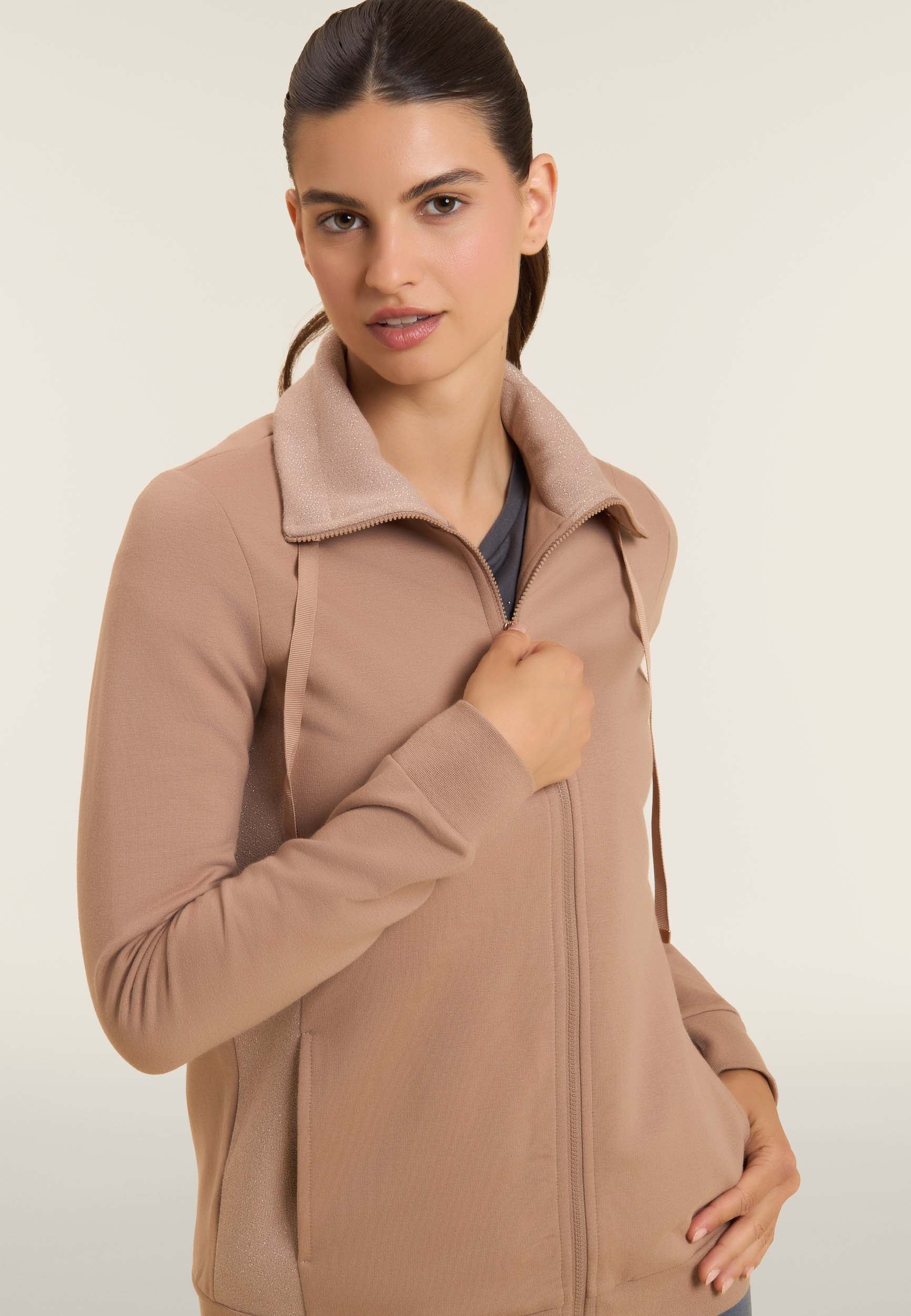 Women's full-zip turtleneck sweatshirt with melange lurex inserts