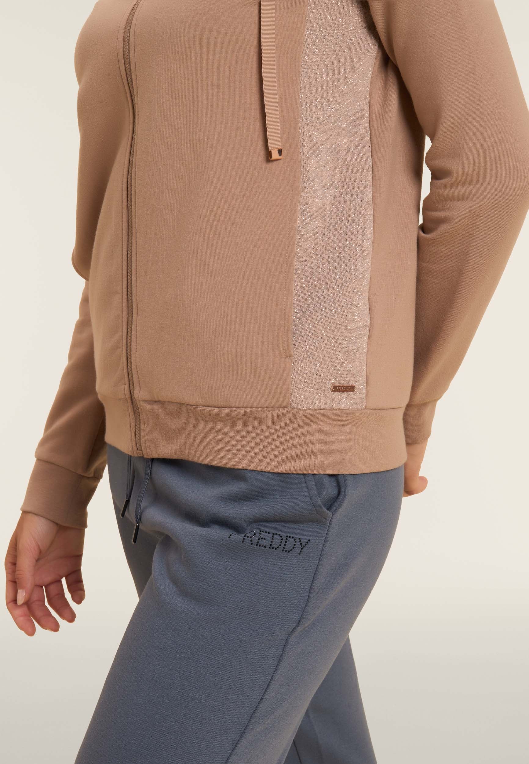 Women's full-zip turtleneck sweatshirt with melange lurex inserts