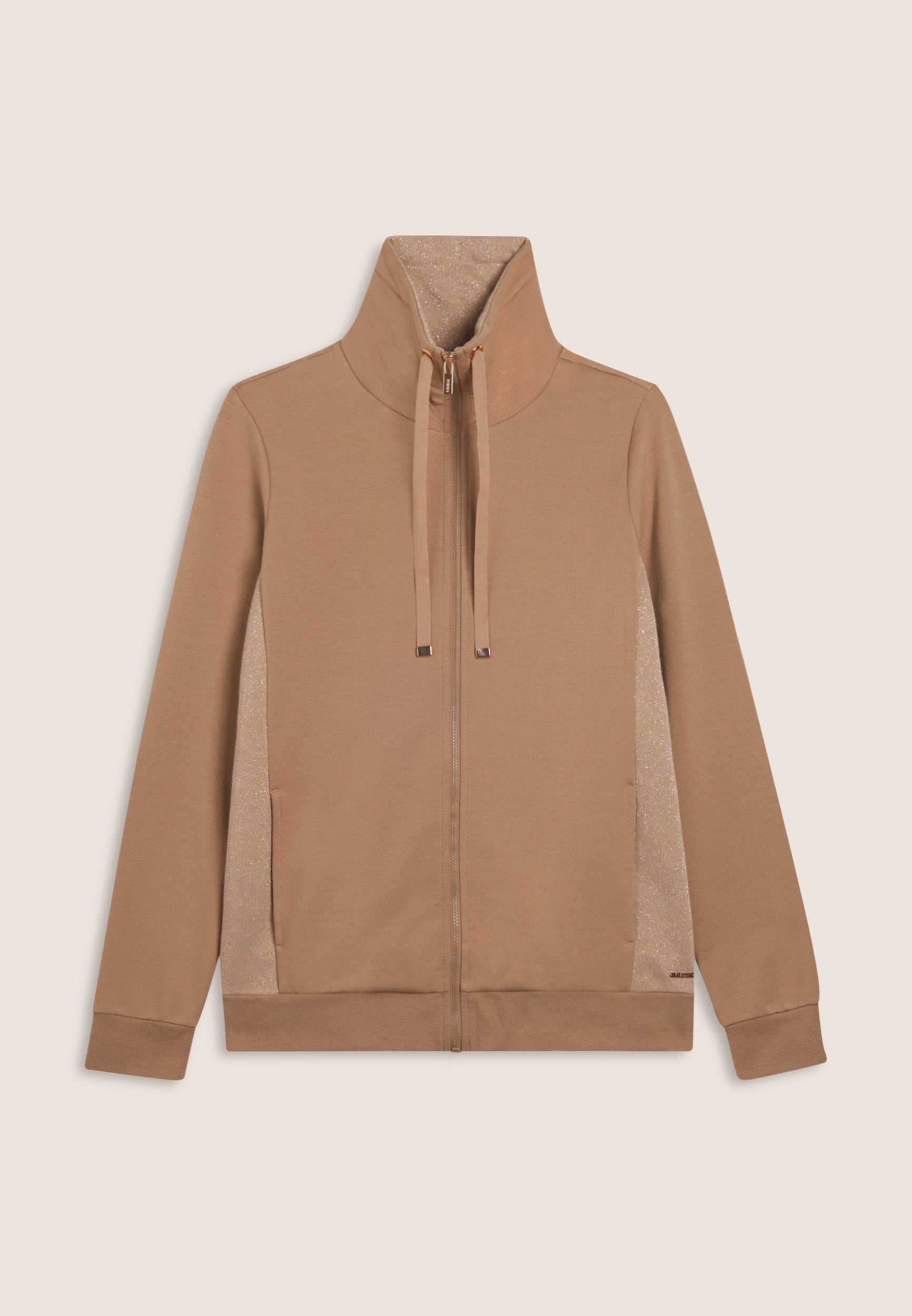 Women's full-zip turtleneck sweatshirt with melange lurex inserts