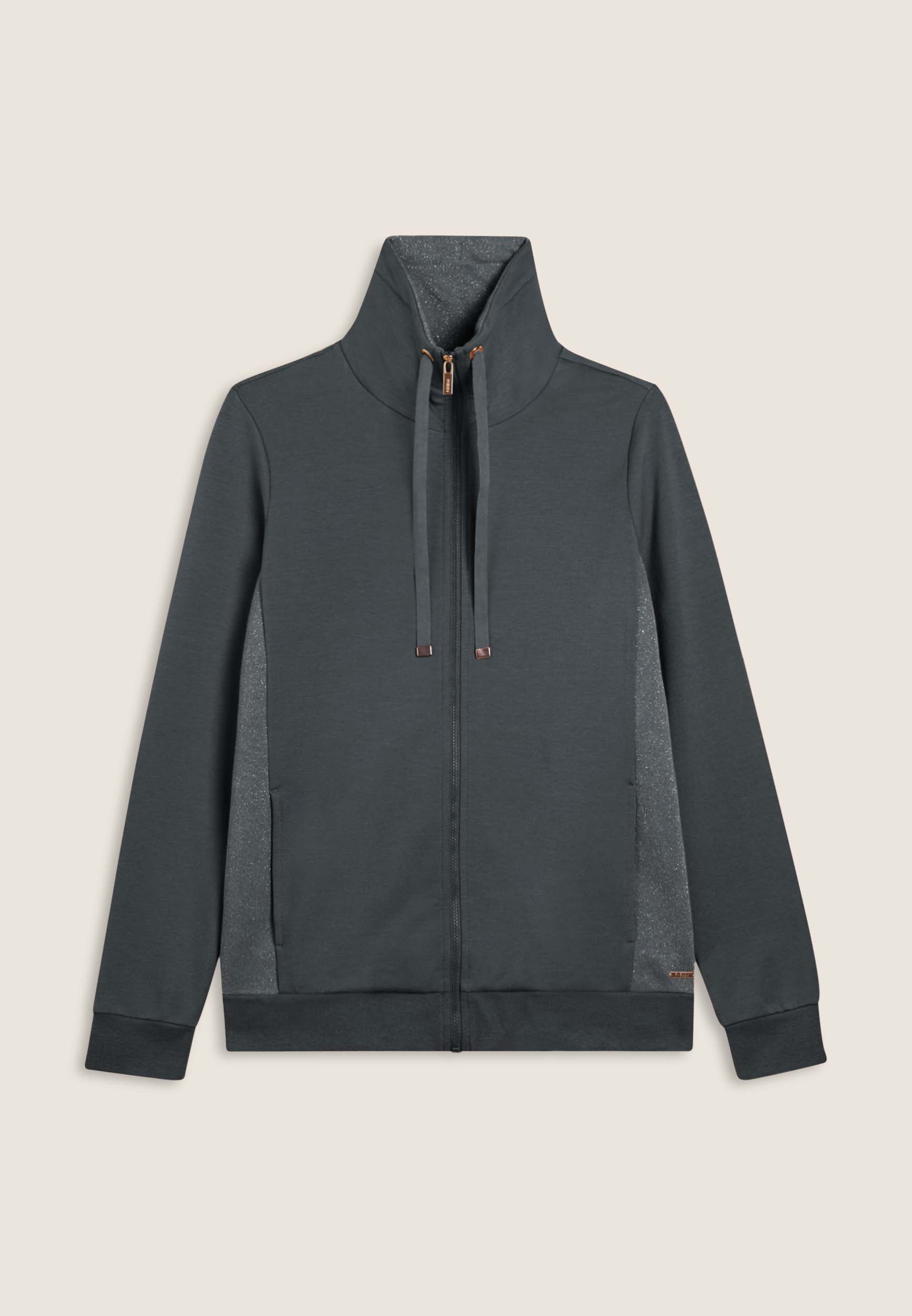 Women's full-zip turtleneck sweatshirt with melange lurex inserts