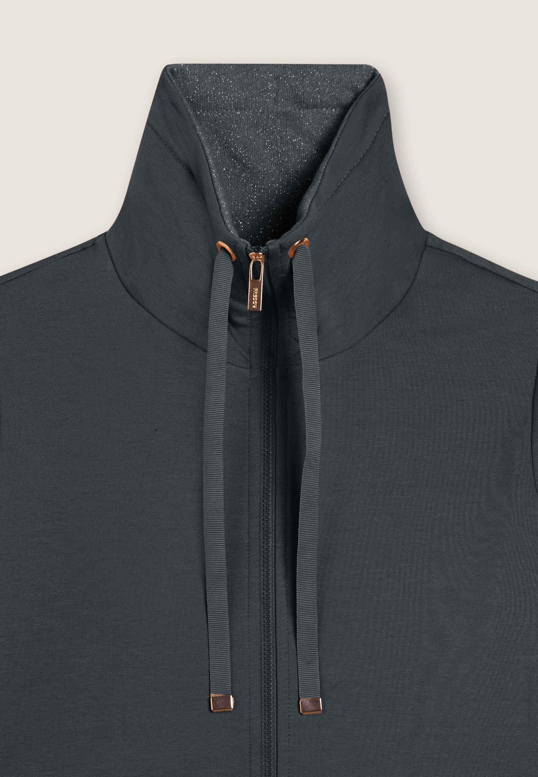 Women's full-zip turtleneck sweatshirt with melange lurex inserts