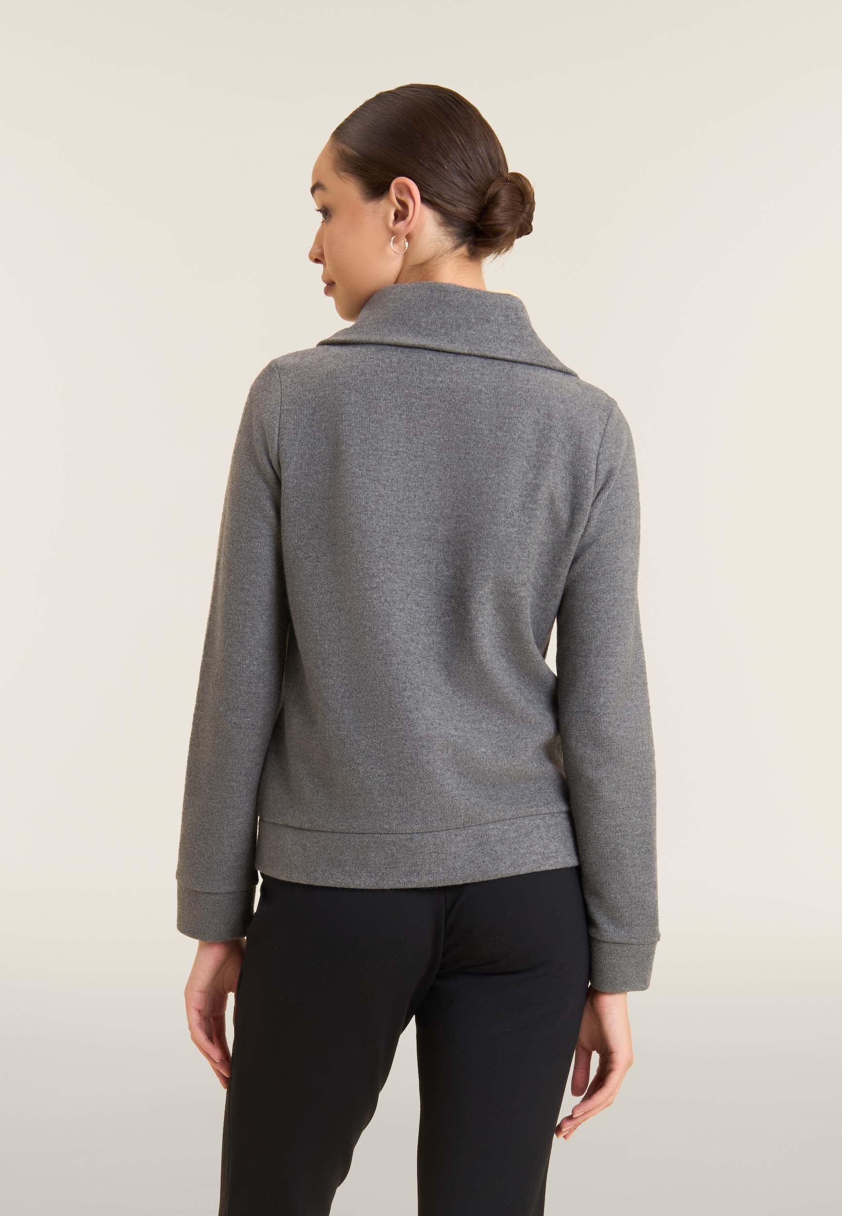Women's full-zip sweatshirt with tricot effect and turtleneck