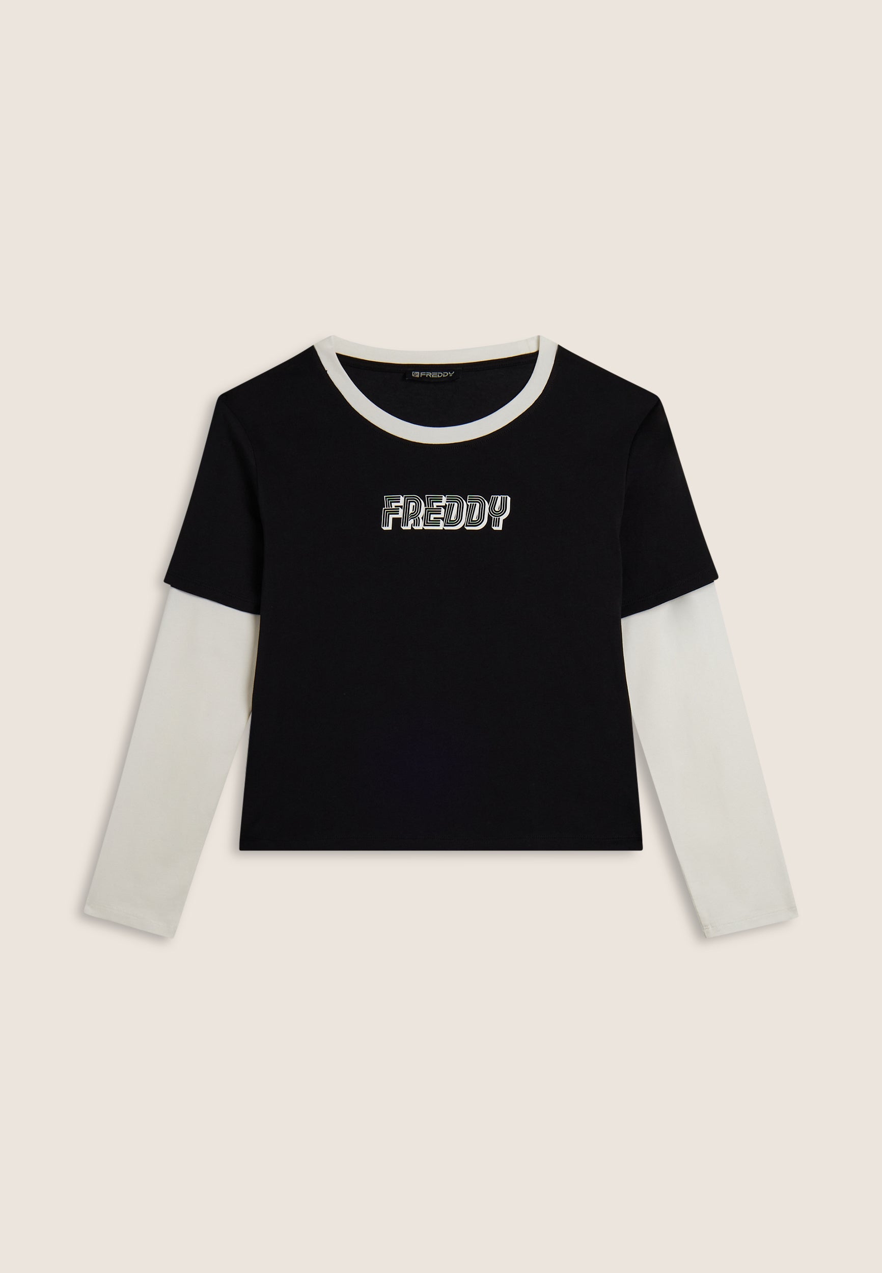 Two-tone 2-in-1 cropped T-shirt