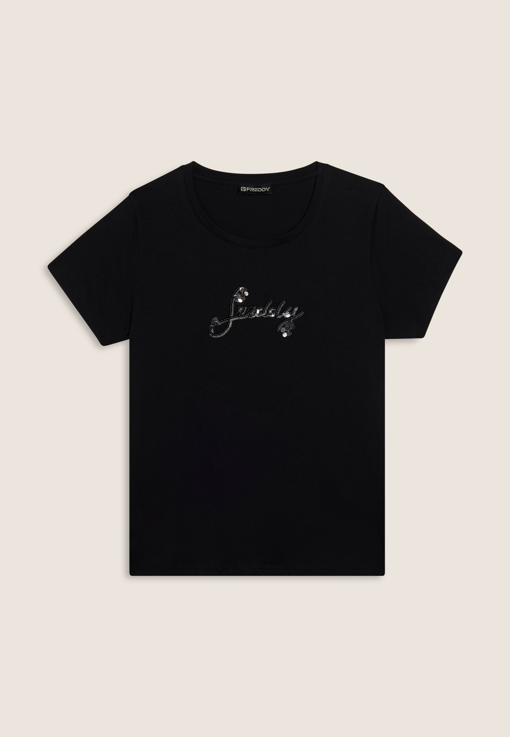 Supima cotton T-shirt with two-tone sequinned logo