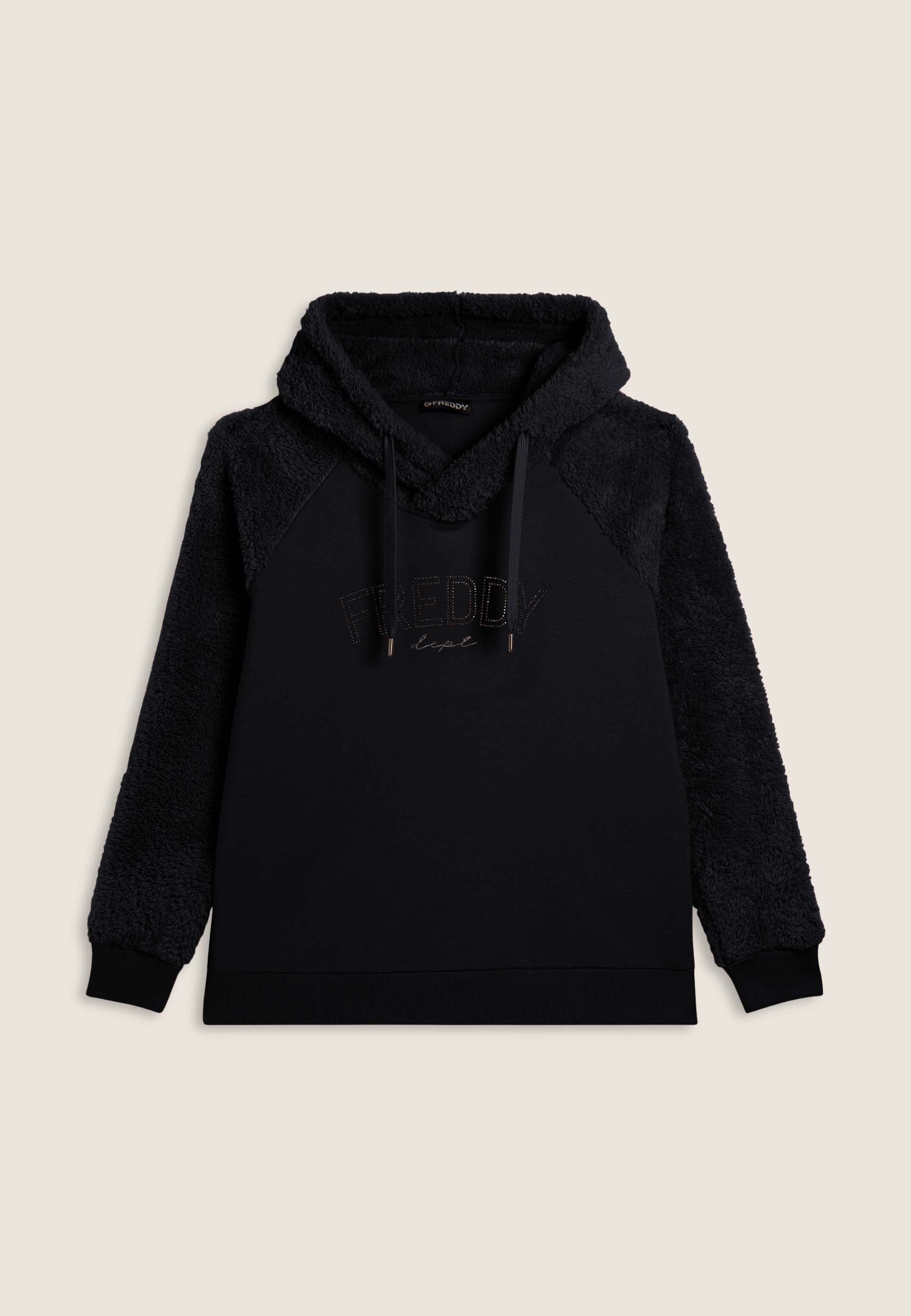 Cross-over hoodie with sherpa sleeves