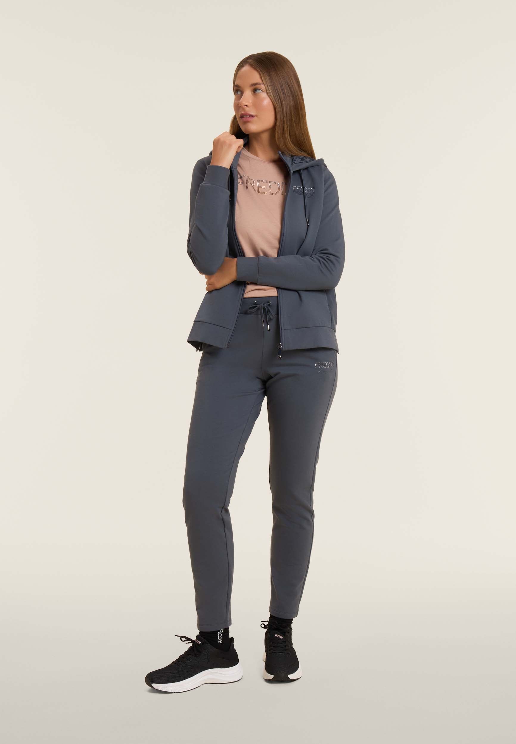 Hoodie with turtleneck and ribbed inserts