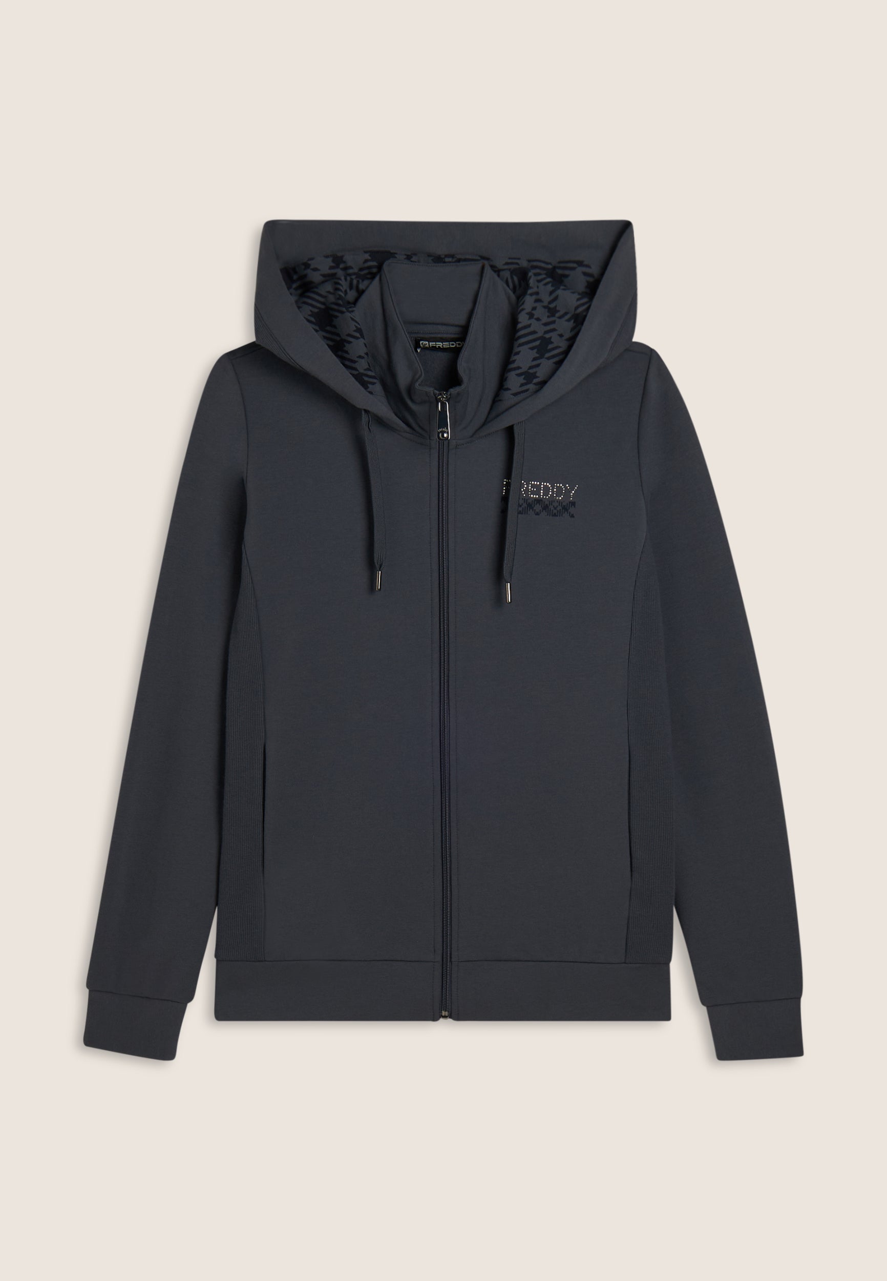 Hoodie with turtleneck and ribbed inserts