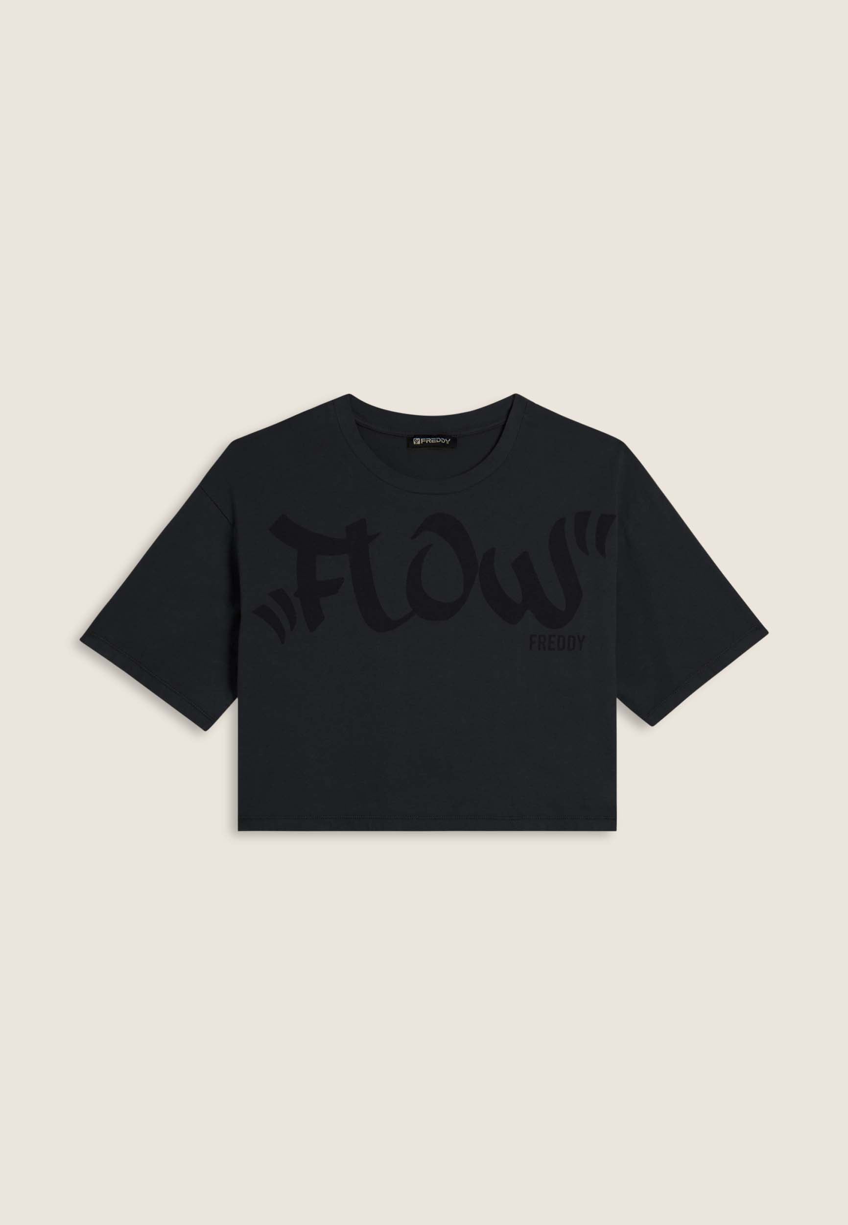 Cropped T-shirt with central Flow print