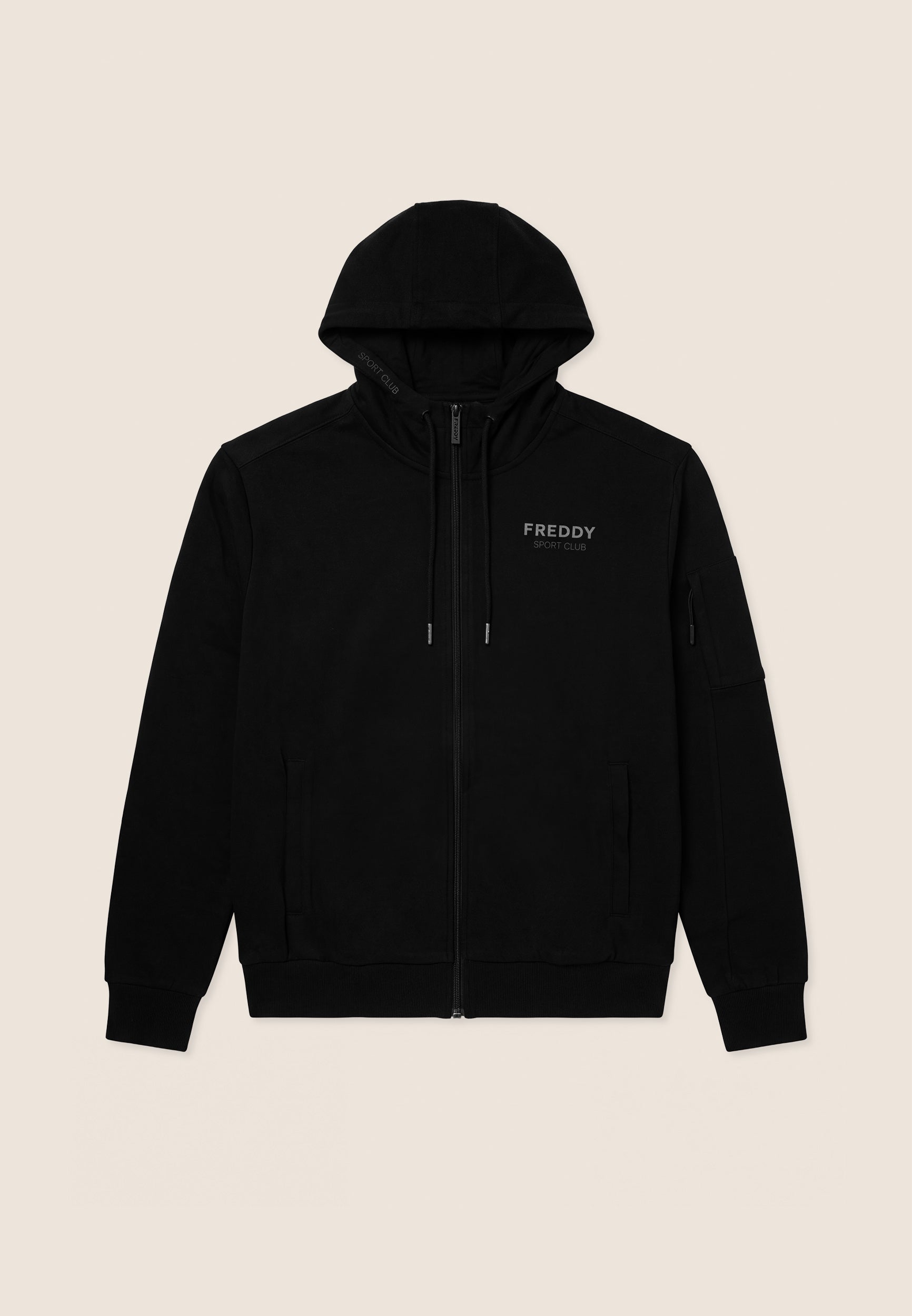 Men's zip hoodie with sleeve pocket