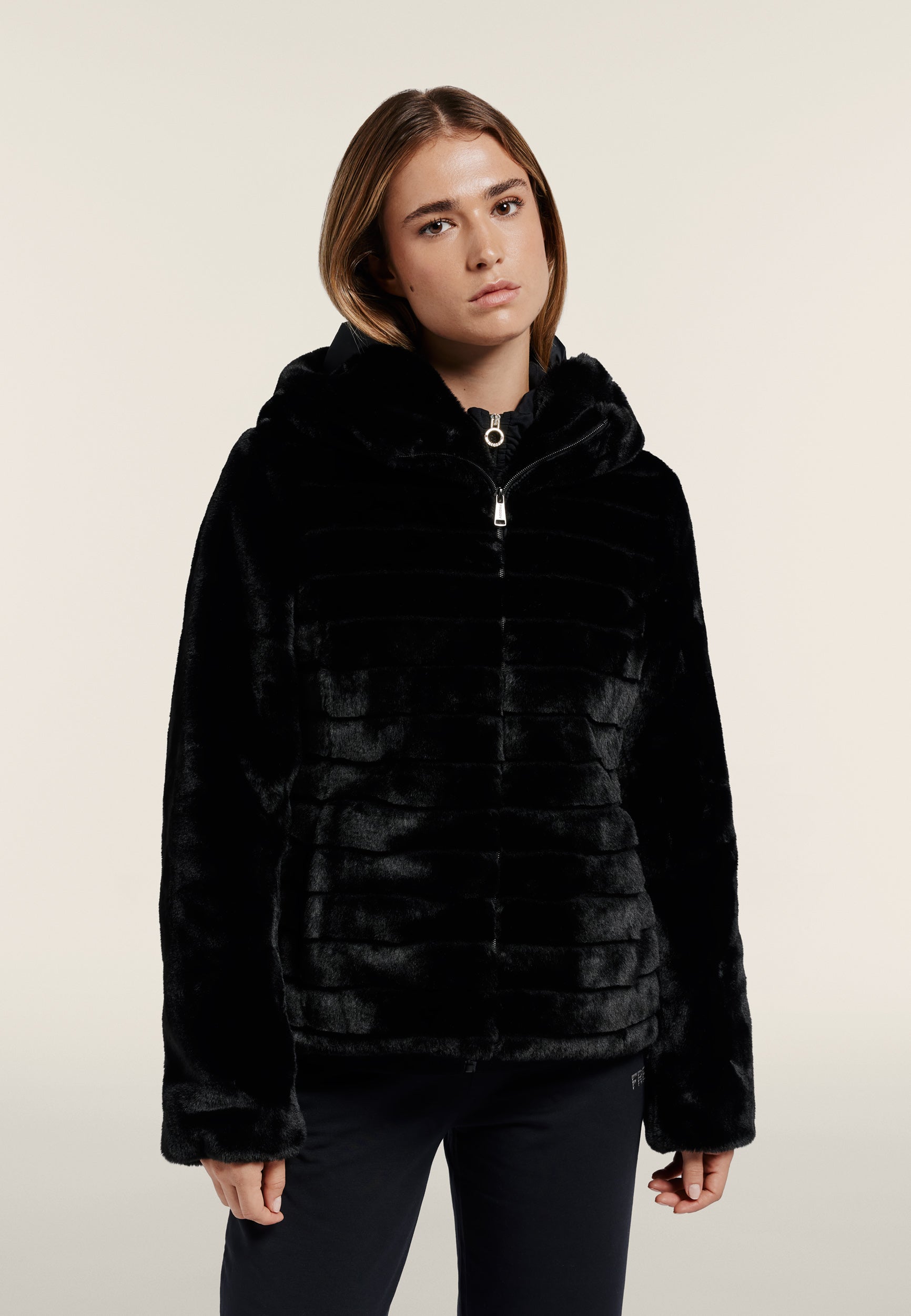 小物 FEKETE HOODED GLITTER MUFFLE Synthetic fur hooded jacket with striped effect