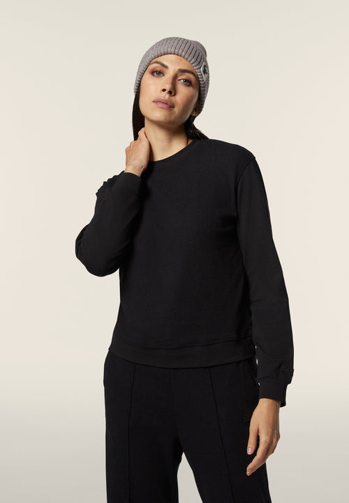 Women's crew neck jersey sweatshirt with waffle fabric