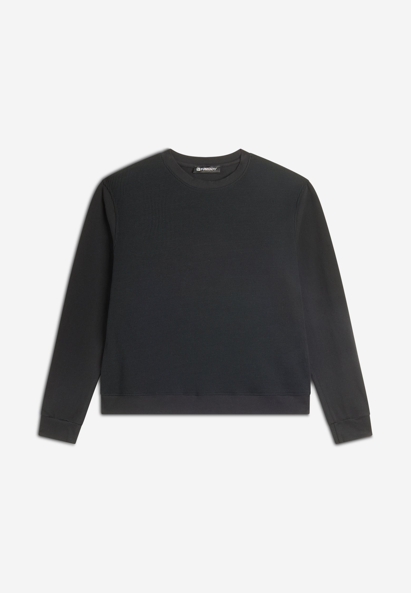 Women's crew neck jersey sweatshirt with waffle fabric