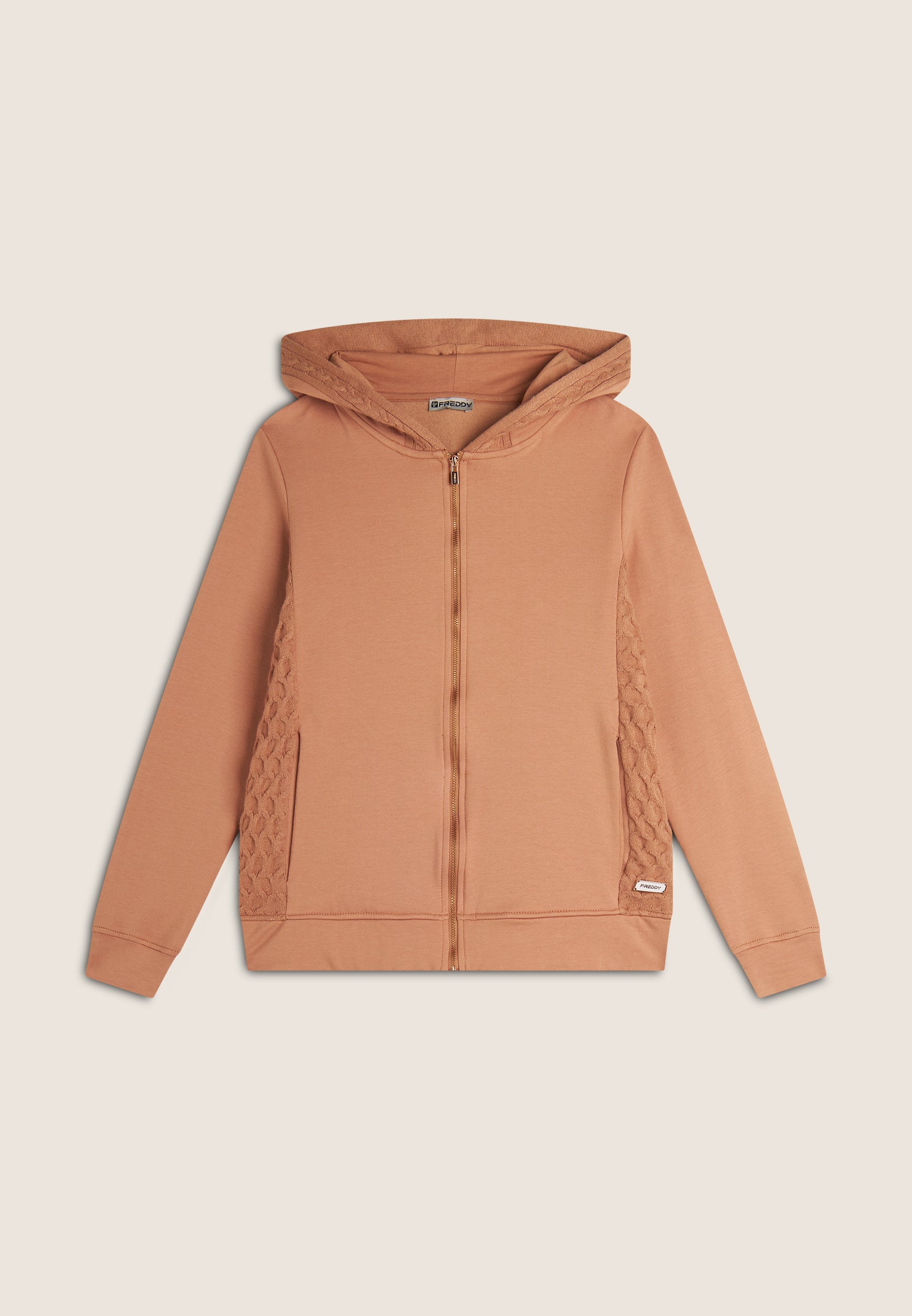 Women's zip hoodie in modal with tricot inserts – Freddy Spa
