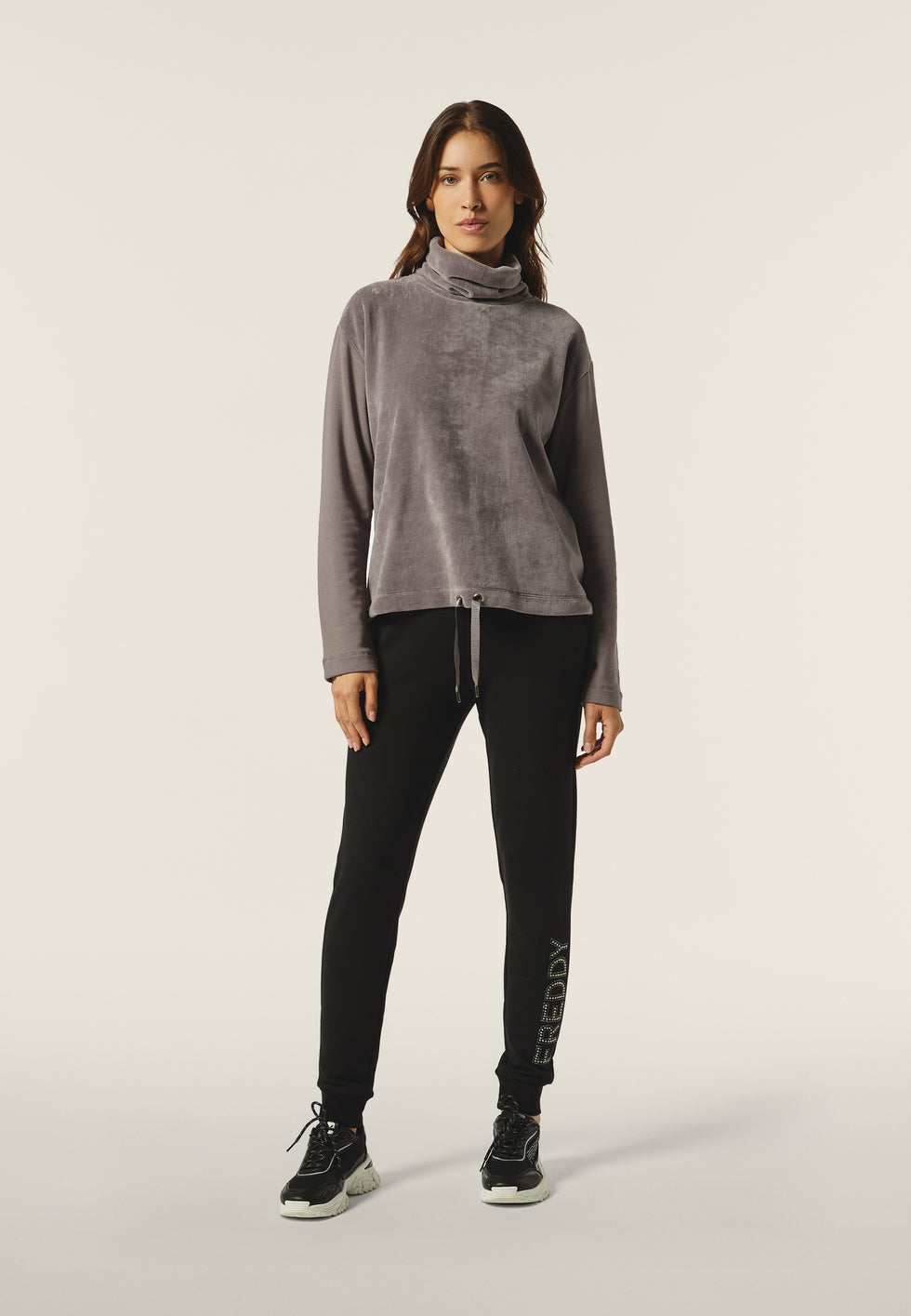 Felpa In Velluto Con Zip Intera Da Donna Grigio Scuro Elevated Basics | Champion Italia - Foto 6