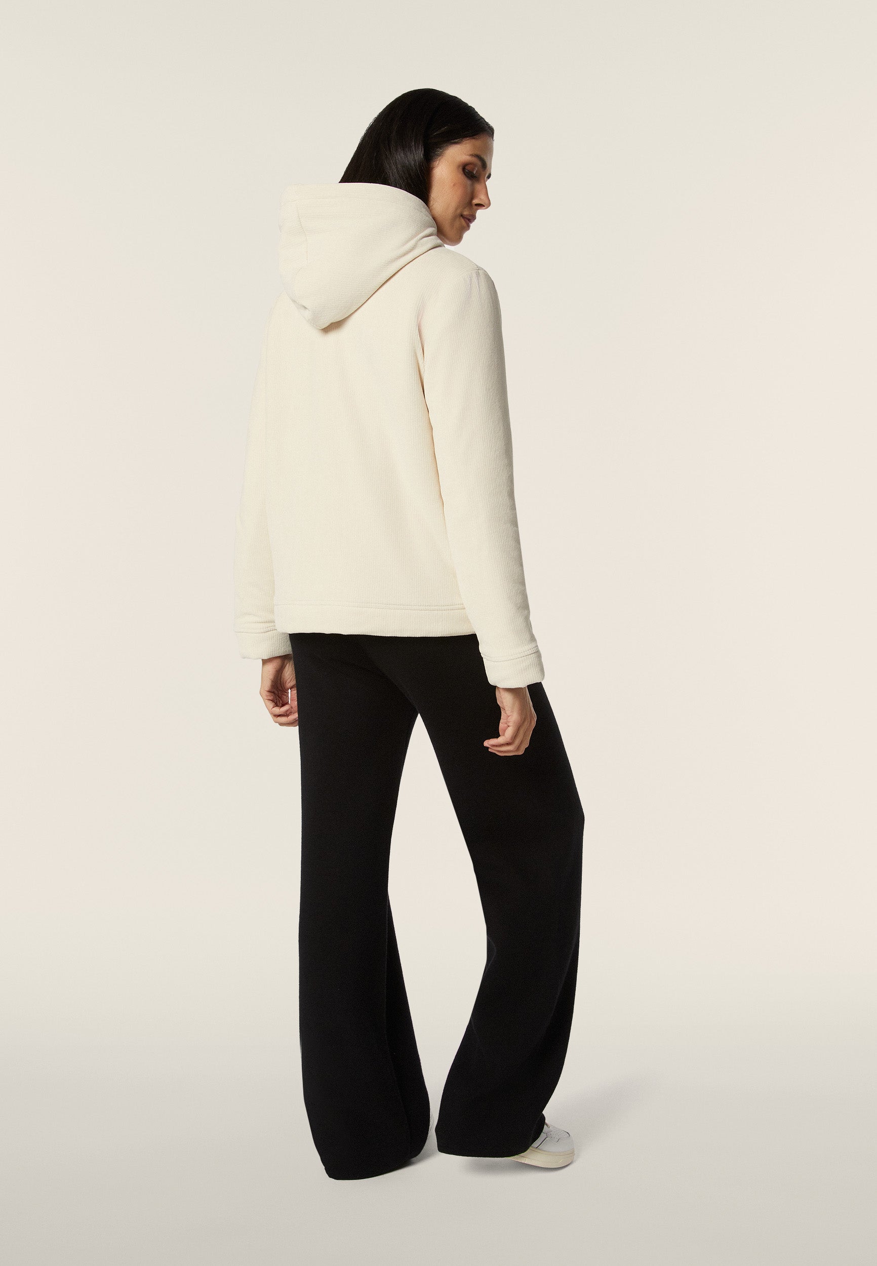 Zip-front hooded jacket in corduroy with a Sherpa fleece lining