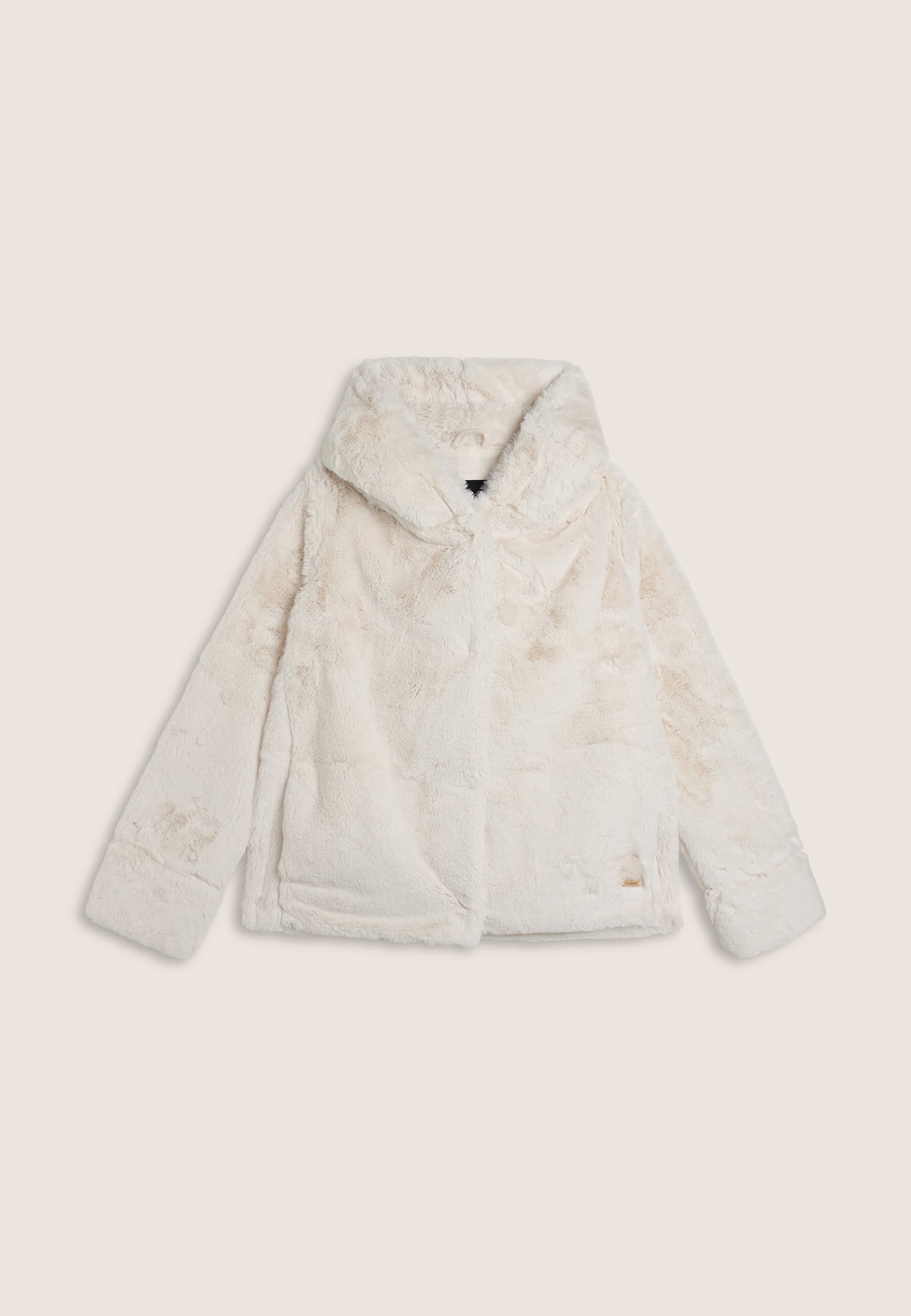 Faux fur jacket with snap buttons and hood