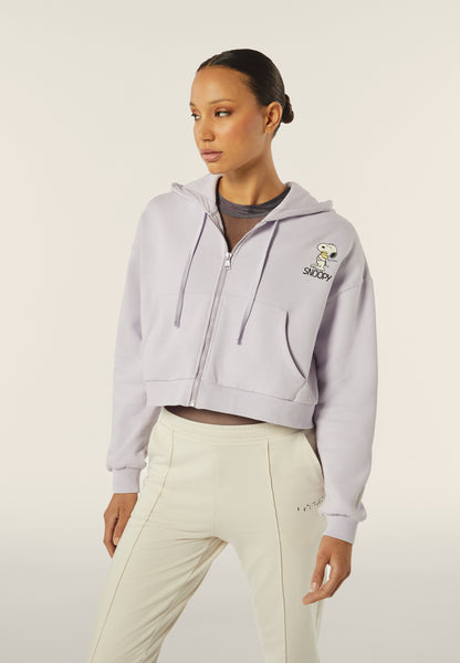 Cropped oversized hoodie with a zip and a Snoopy print