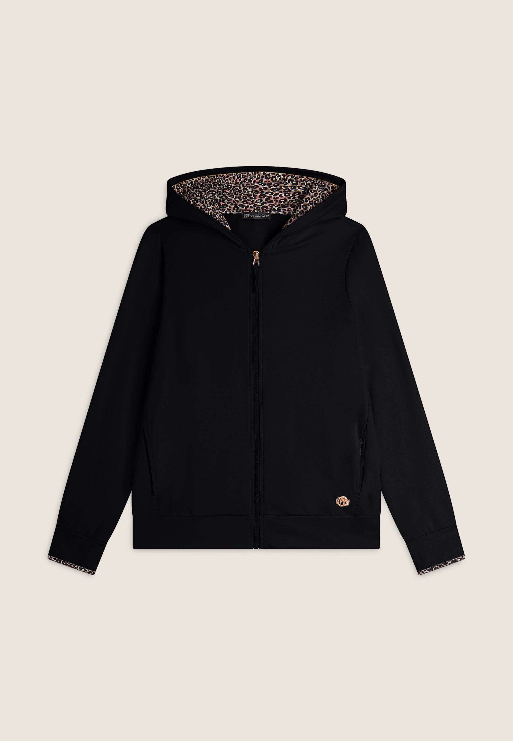 Women's zip hoodie with leopard-print lining