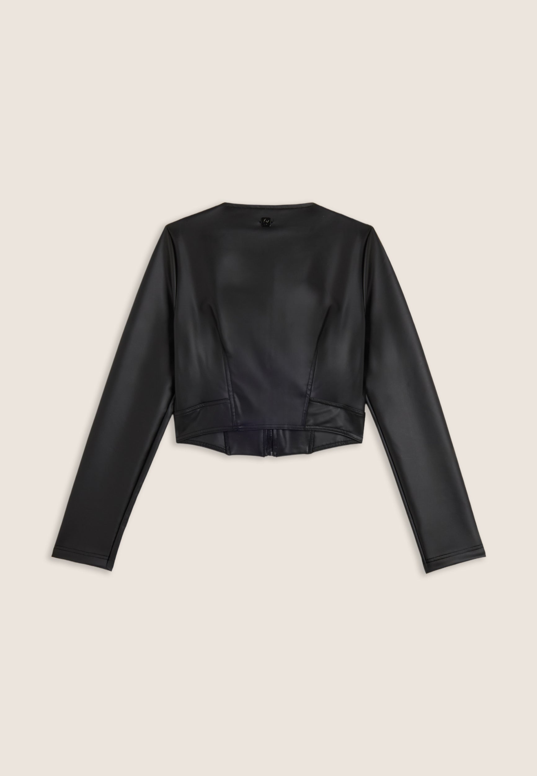 Cropped faux leather jacket with metal zip