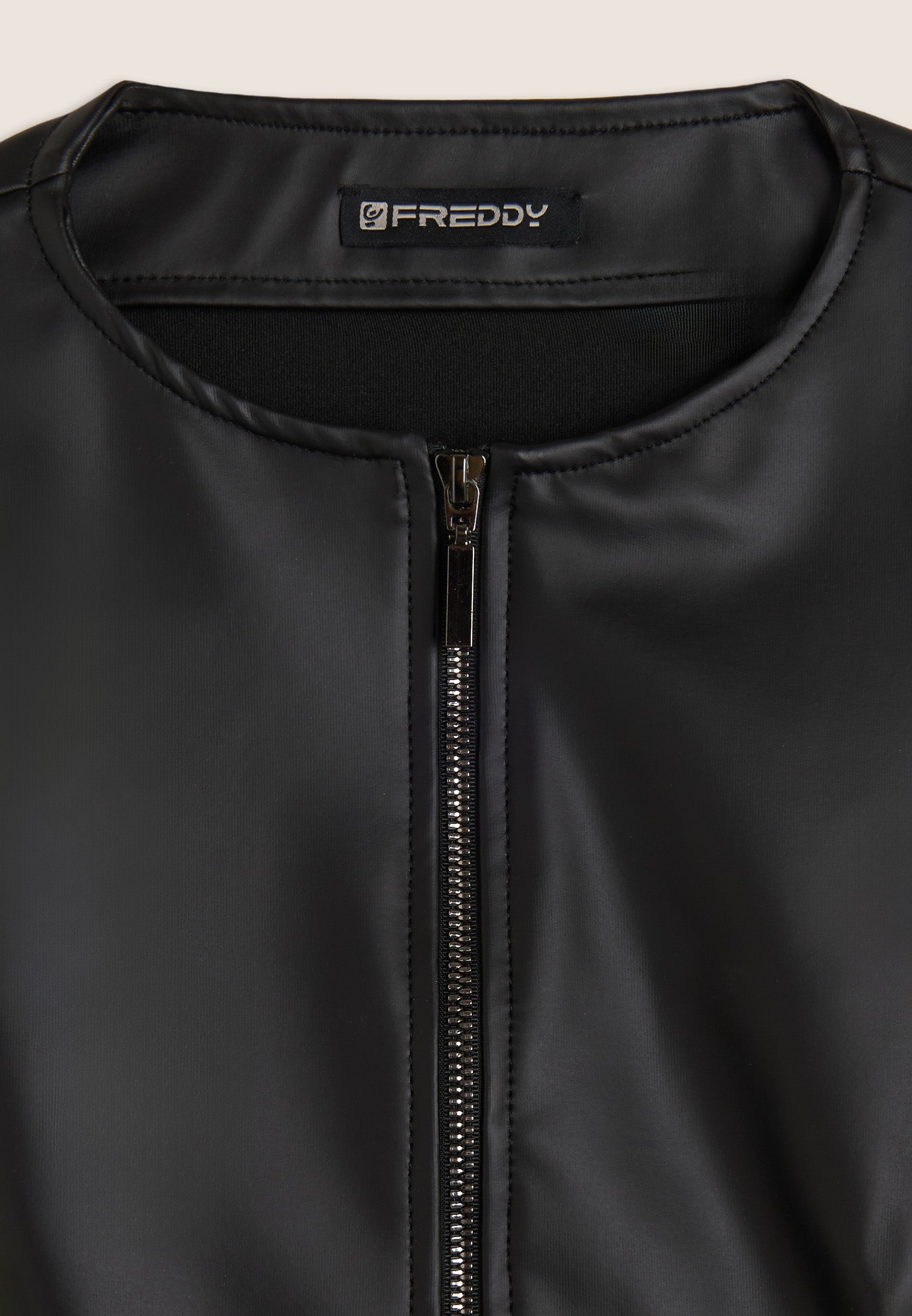 Cropped faux leather jacket with metal zip
