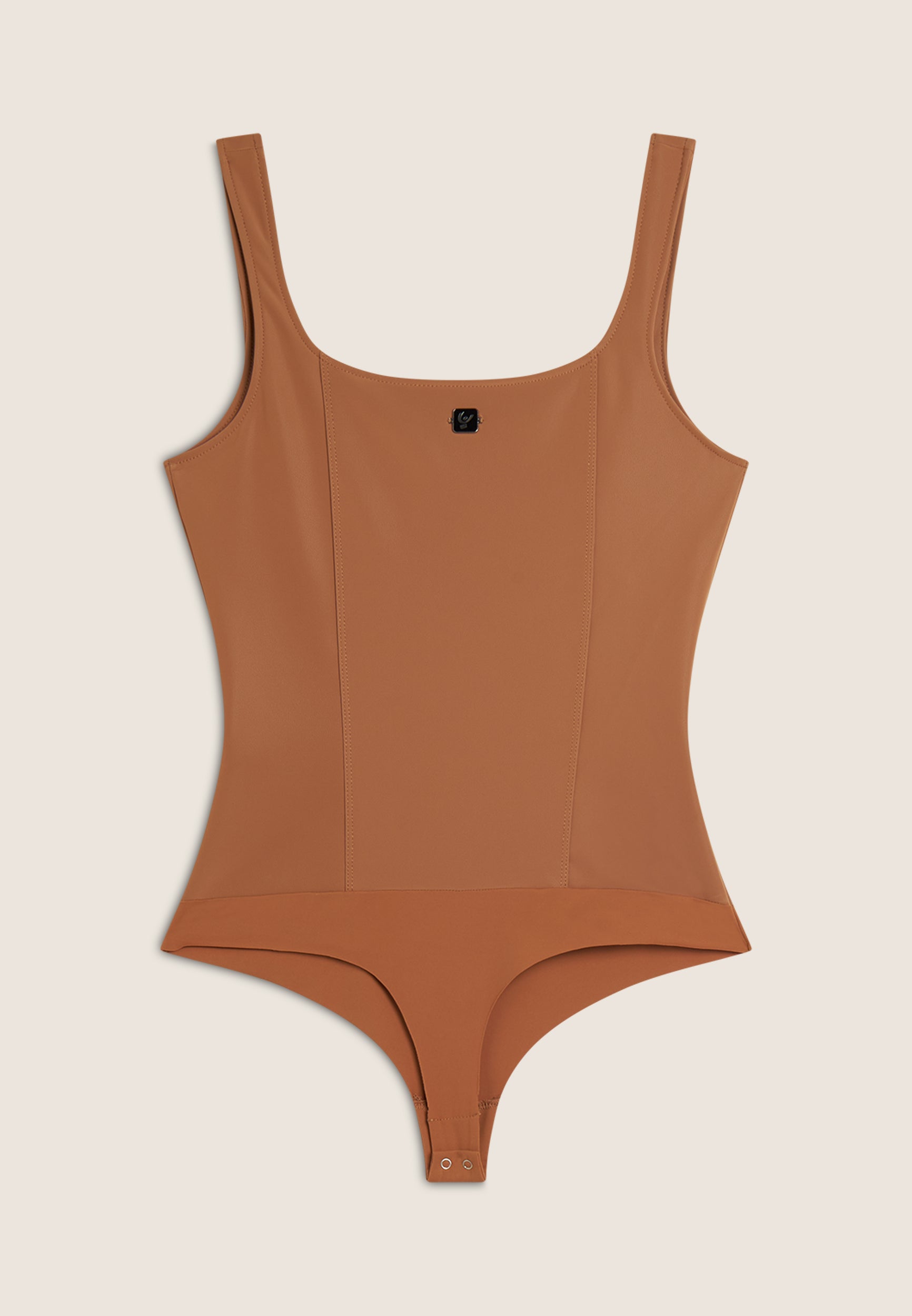 Square-neck bodysuit in shiny faux leather