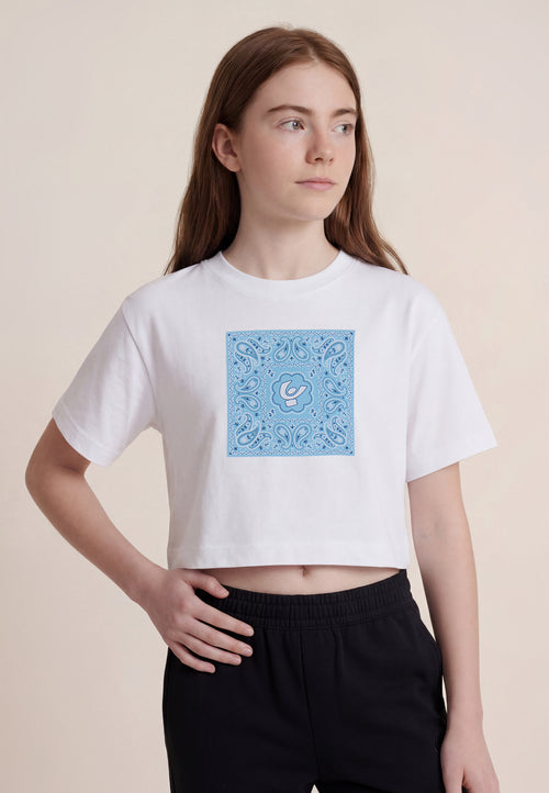 Cropped t-shirt with central paisley graphic