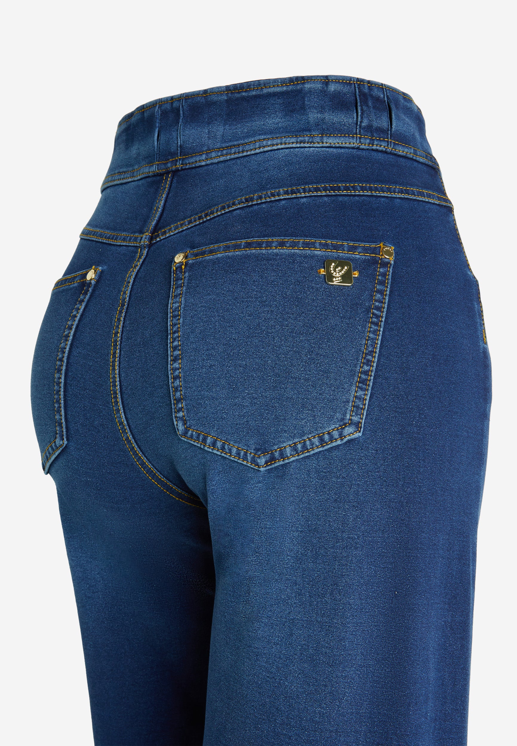 High-waist wide leg N.O.W.® trousers in denim-effect jersey