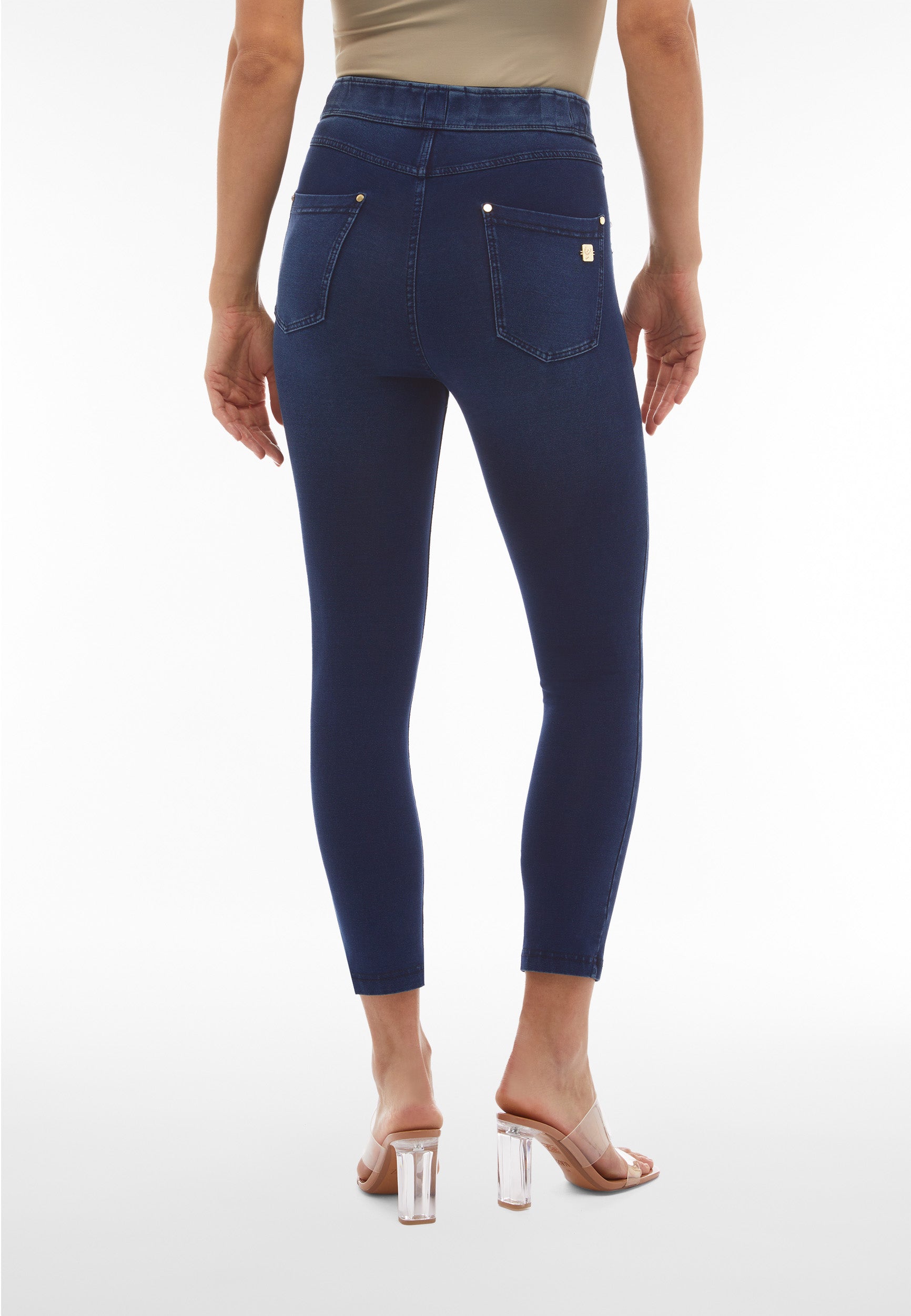 High-waist denim jersey N.O.W.® trousers with slits at the hem