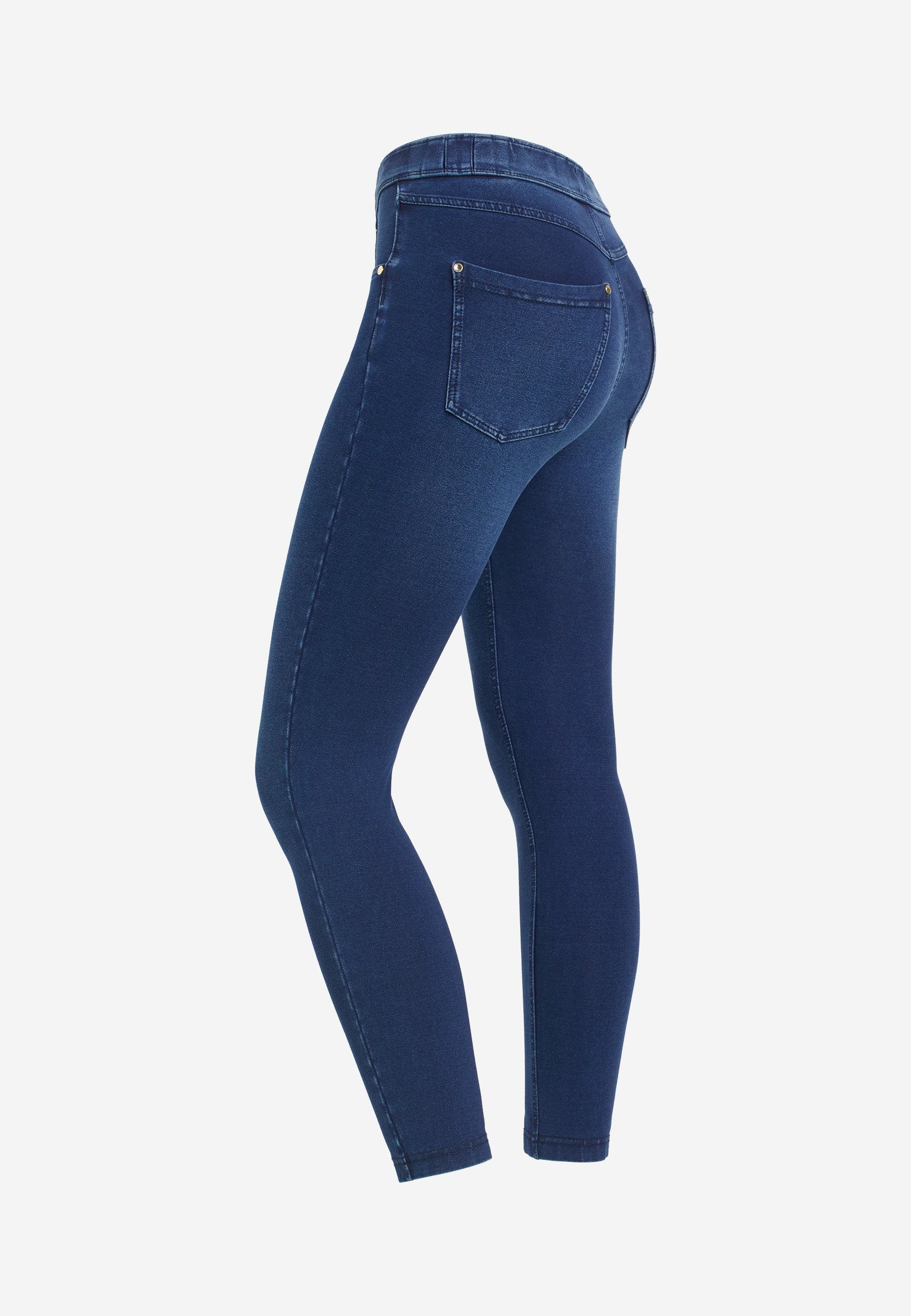 High-waist denim jersey N.O.W.® trousers with slits at the hem
