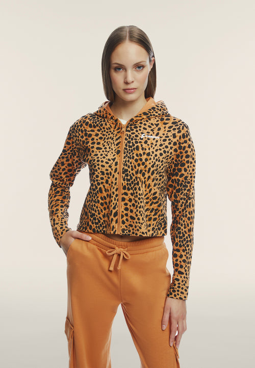 Sudadera corta con cremallera y capucha animal print