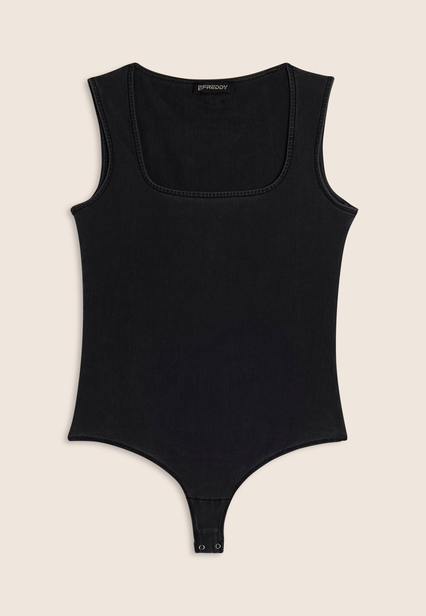 Sleeveless bodysuit in denim-effect TENCEL™ jersey