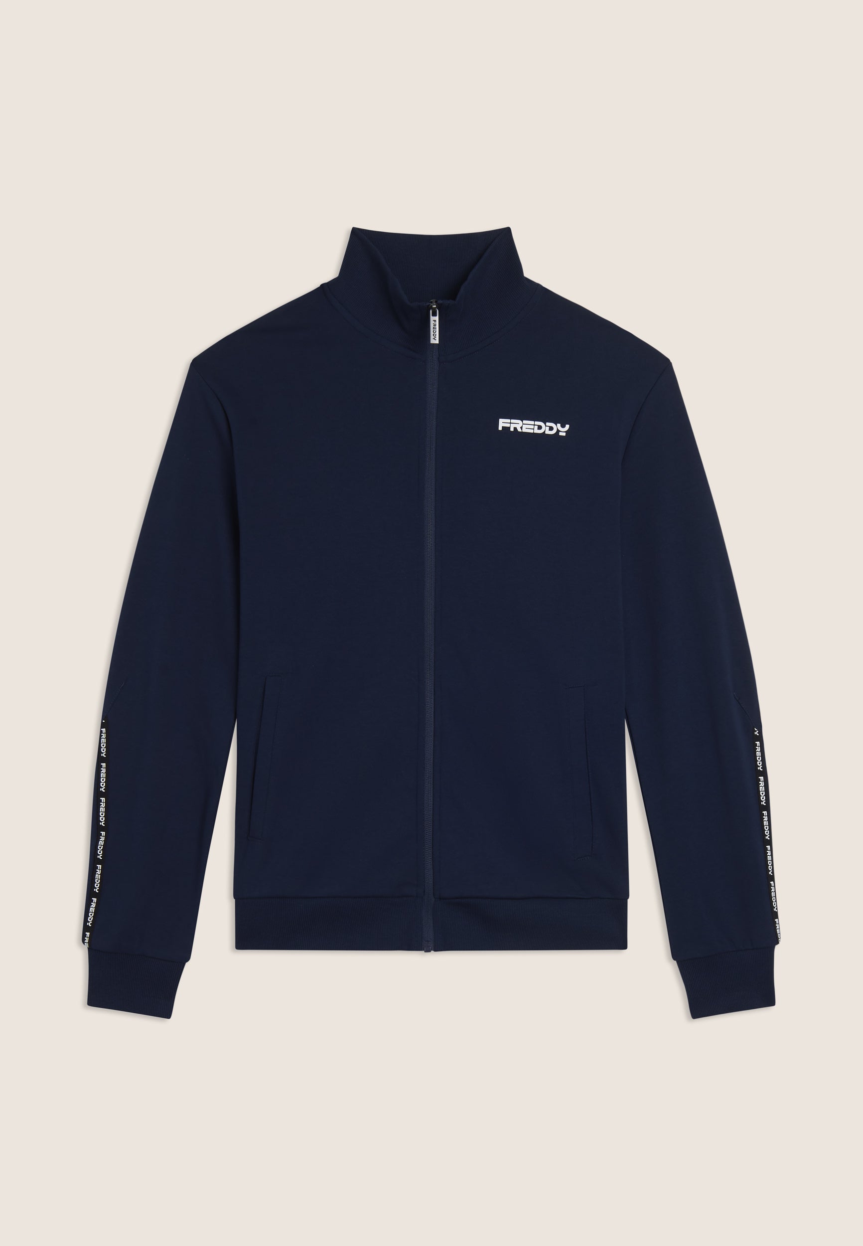Cotton interlock full zip turtleneck sweatshirt