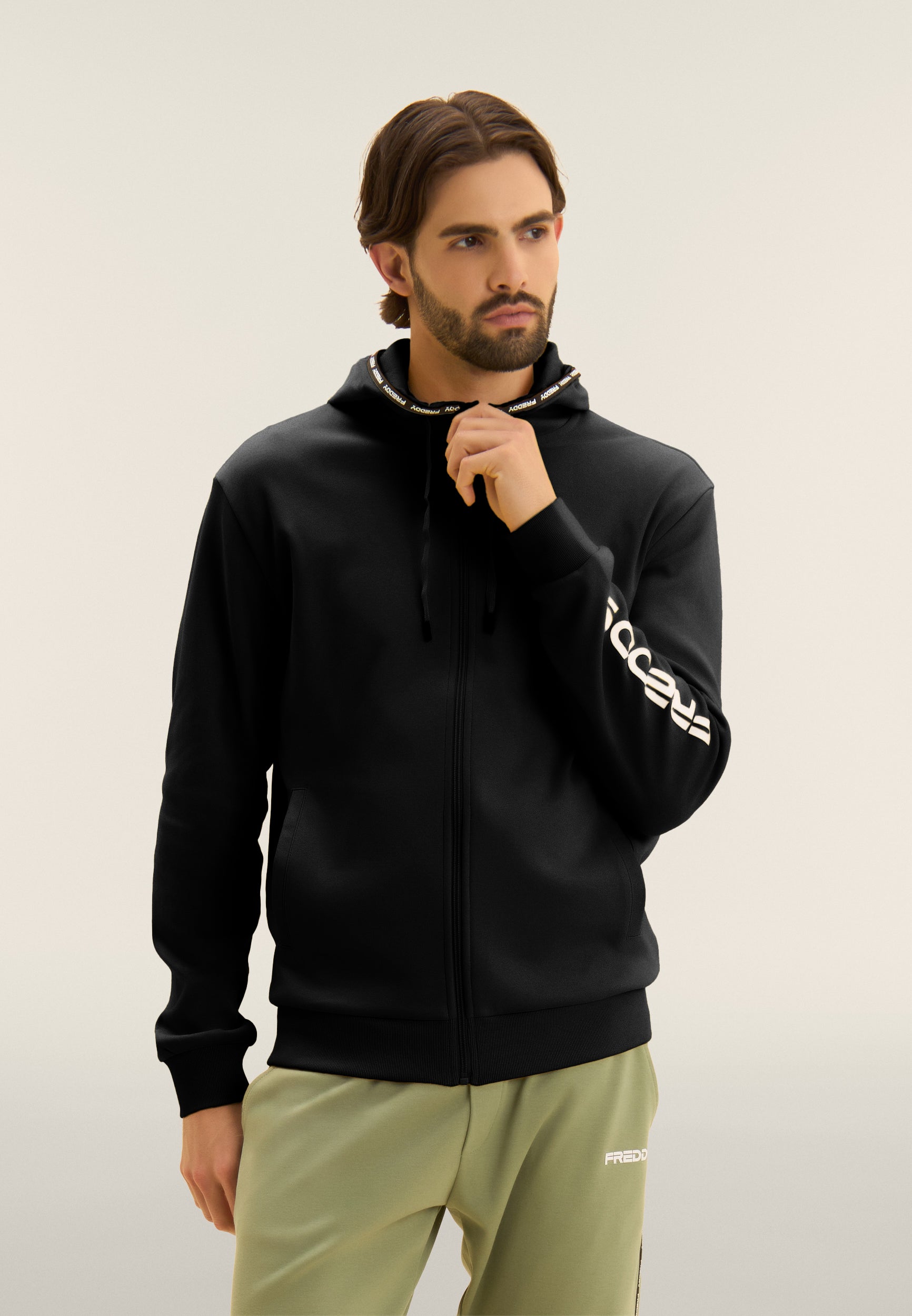 Cotton interlock zip hoodie
