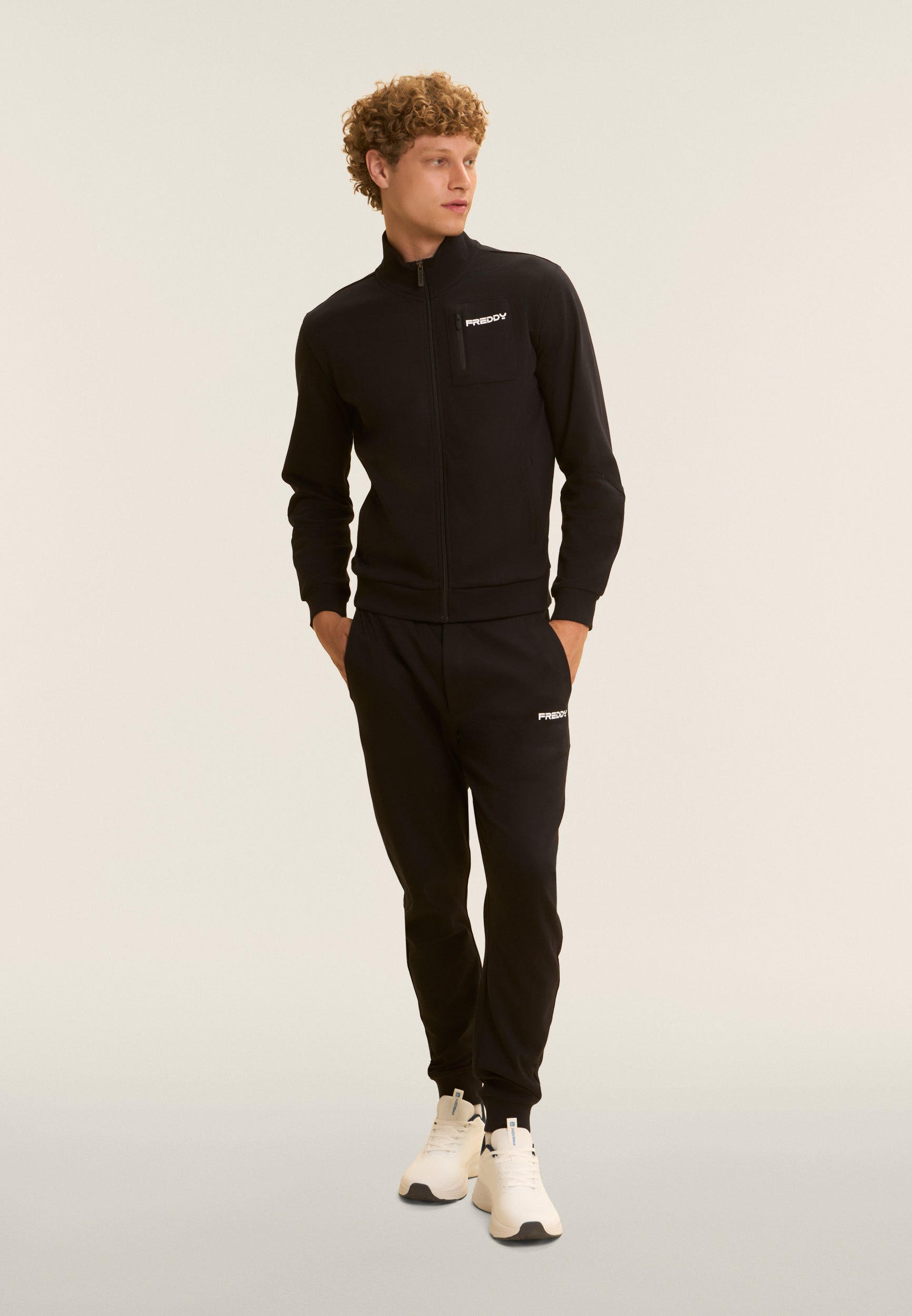 Men's zip and turtleneck tracksuit in interlock cotton