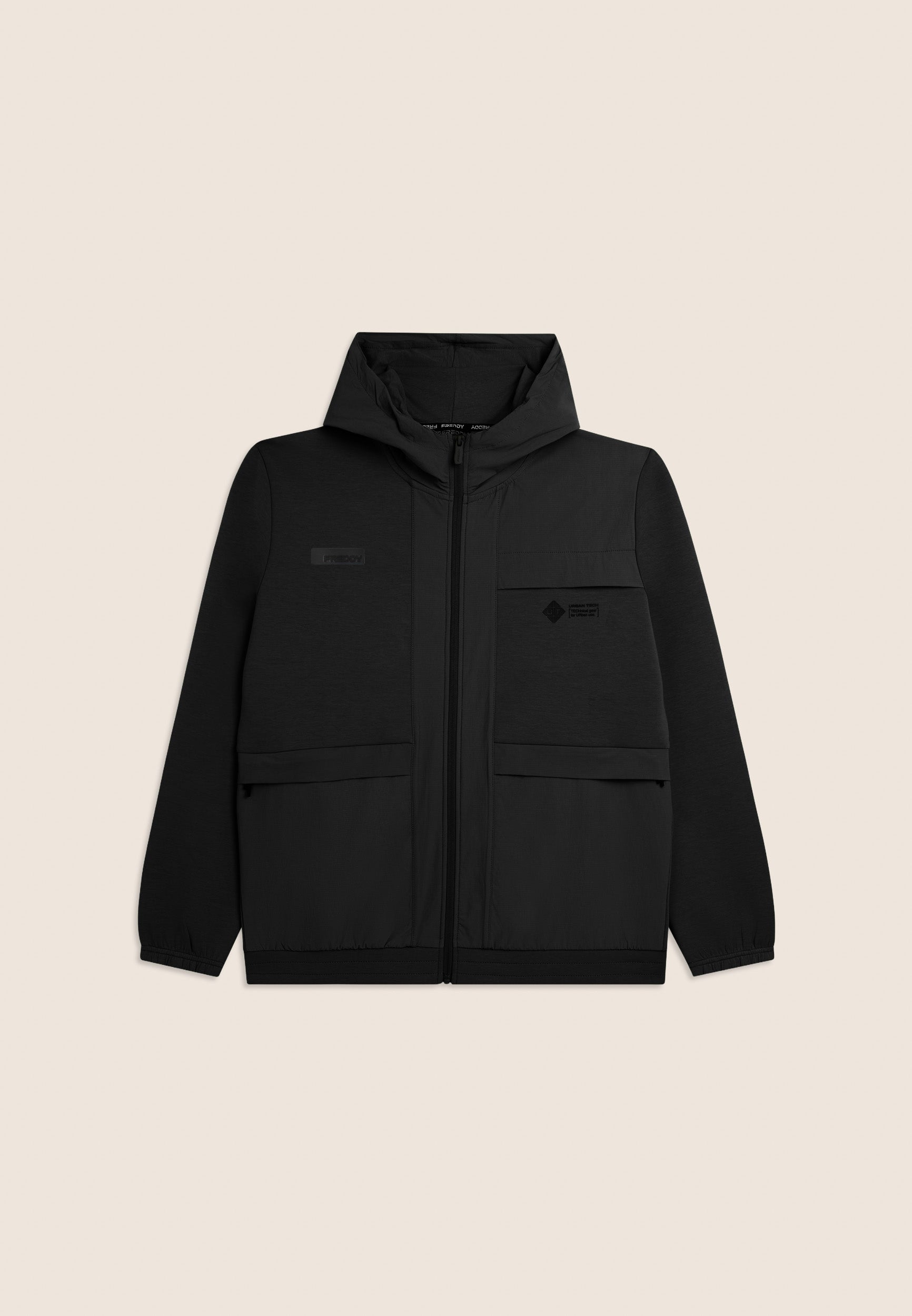Zip hoodie with nylon ripstop inserts